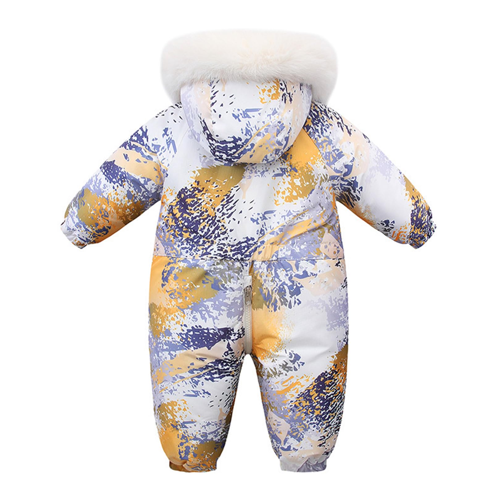 Traje de nieve para bebé con cuello de piel y capucha, mono de nieve impreso, mono de invierno, a prueba de viento, cálido, traje de esquí para niña, forro polar, grueso con cuello de piel y