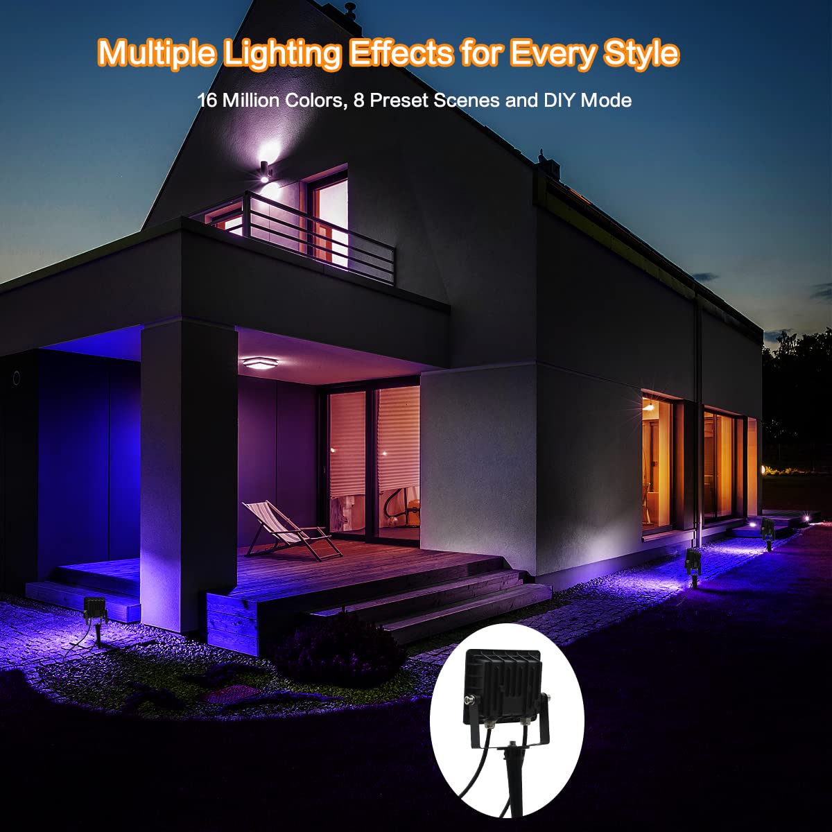 Hitish LED Flood Lights Outdoor, Smart RGB Color Changing Floodlight with Multi Scene Modes & Music Modes, IP66 Waterproof Landscape Lights with Smart APP & Voice Control for Patio Garden Yard, 6 Pack
