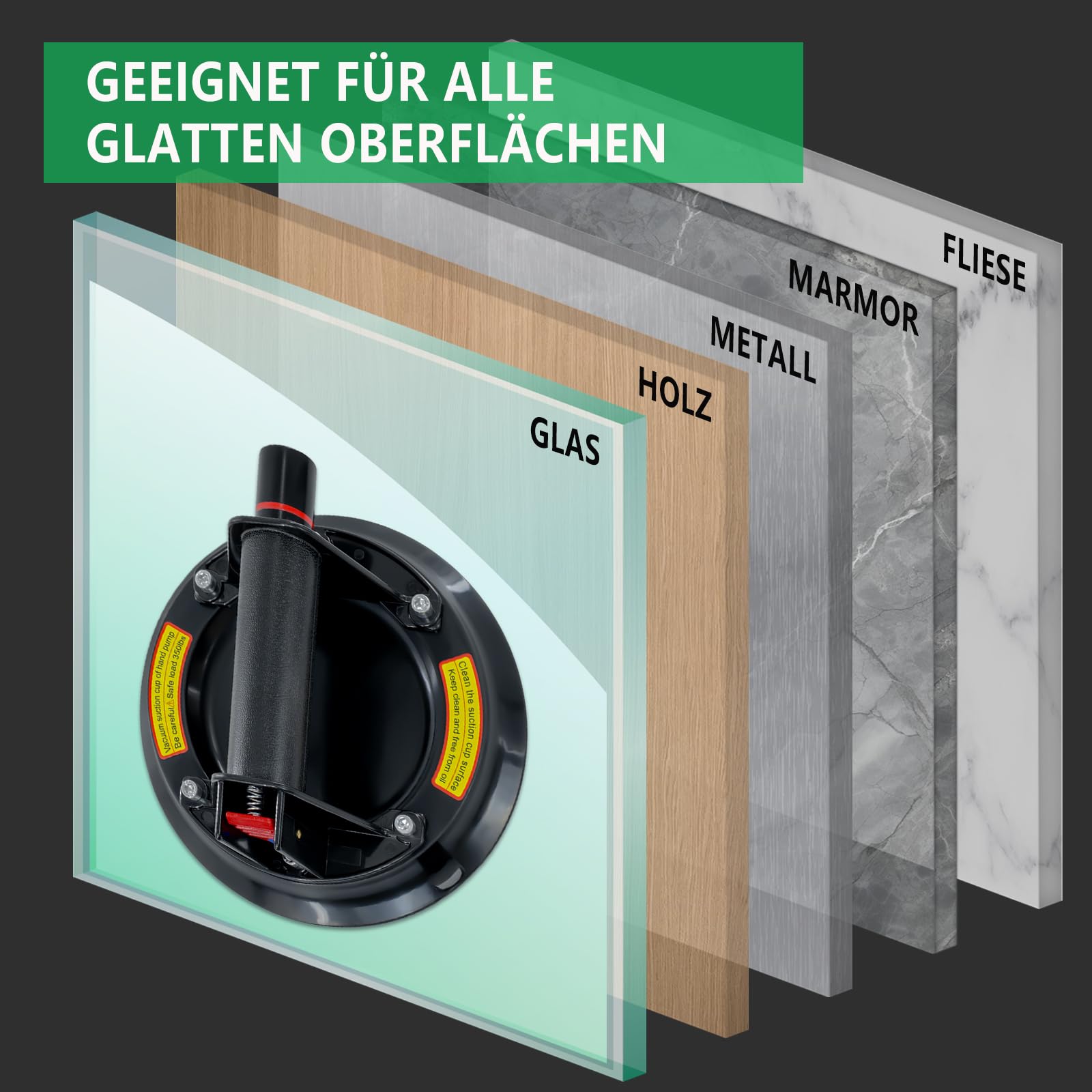 2er-Set Fliesensauger, Glasheber, Vakuumheber für die Handhabung von Glas, Marmor, Glasur, Saugheber für Fenster & Pflastersteine Saugnäpfe mit Tragetasche, Max 480lb (200kg) Tragfähigkeit