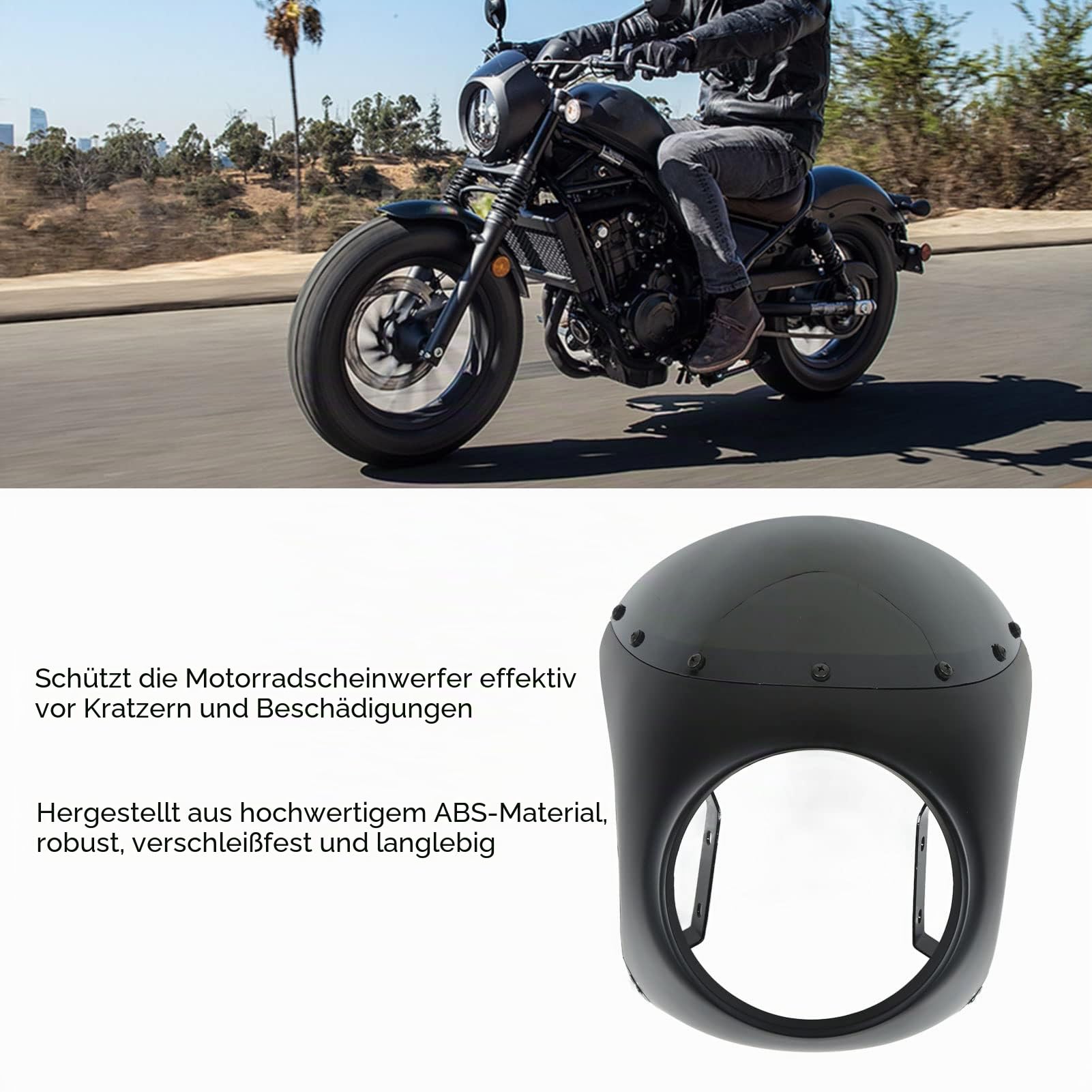 Keenso 17,8 cm (7 Zoll) Motorrad-Windschutzscheiben-Schutzkappe für die meisten Motorrad-Scheinwerfer, runder Kopf