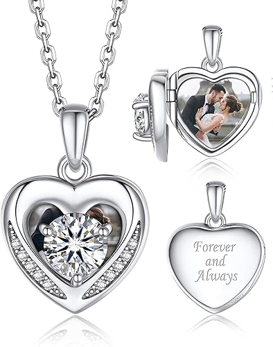 MomentWish Collar de corazón, collar de moissanita de 1 quilate para mujer, color D VVS1 moissanita 925, collar de corazón de plata de ley 925,