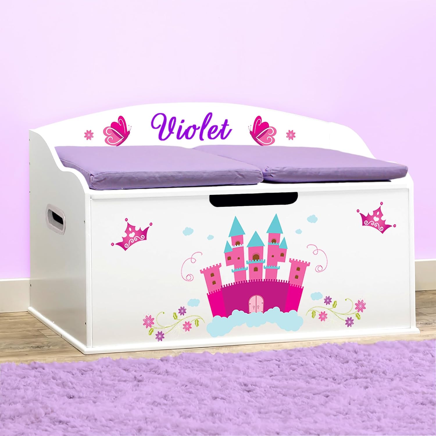 DIBSIES Personalized Creative Wonders Toy Box, Princess, 30 x 19.25 x 18 inches, Soft-Close Lid (White)