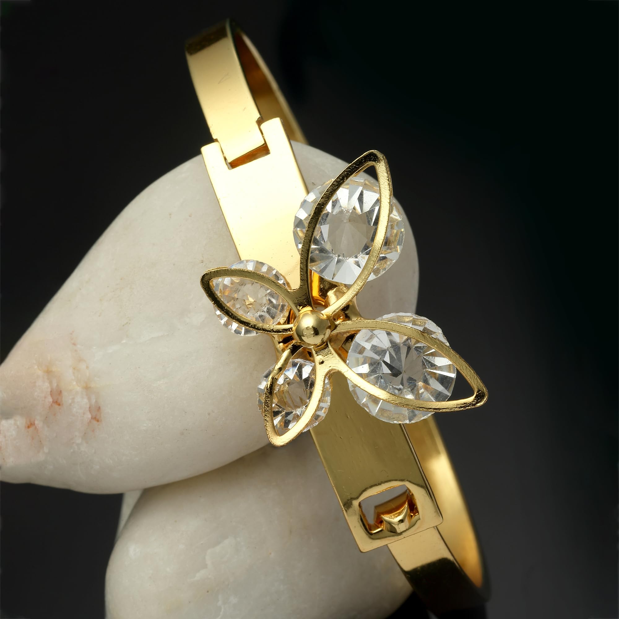 Gold-Plated Bangle Style Bracelet with American Diamond (Design 6)