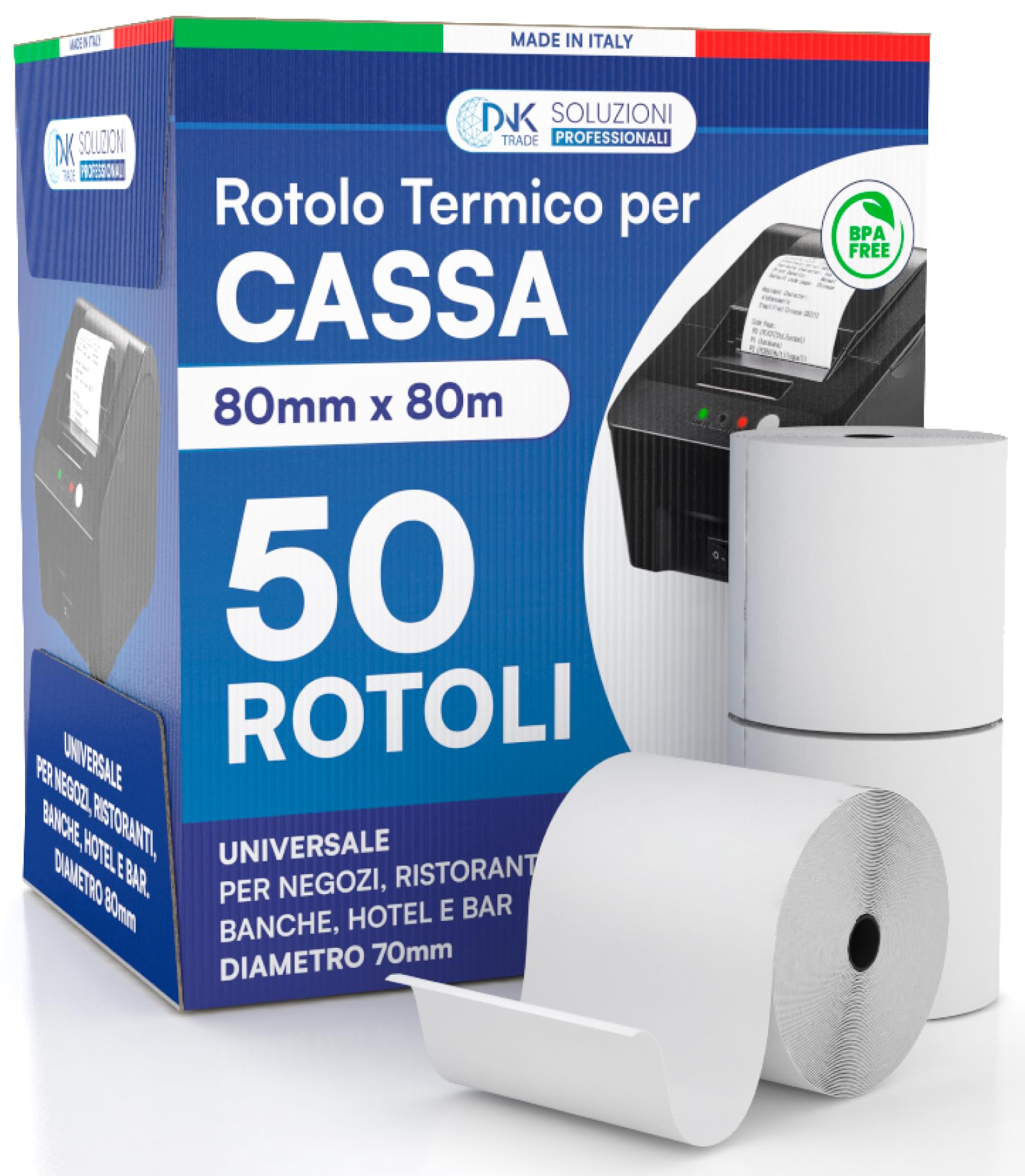 Rotoli Termici 80x80 Alta Qualità per Registratori di Cassa, Carta Termica Omologata, Confezione da 50 Rotoli - Compatibili con Nexi, Axerve e Ingenico