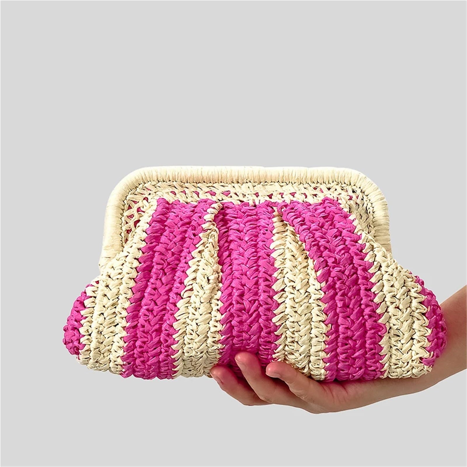Pochette in paglia a righe for donna Borse a tracolla a in carta intrecciata Borsa casual fatta a mano Per Donna(Pink)