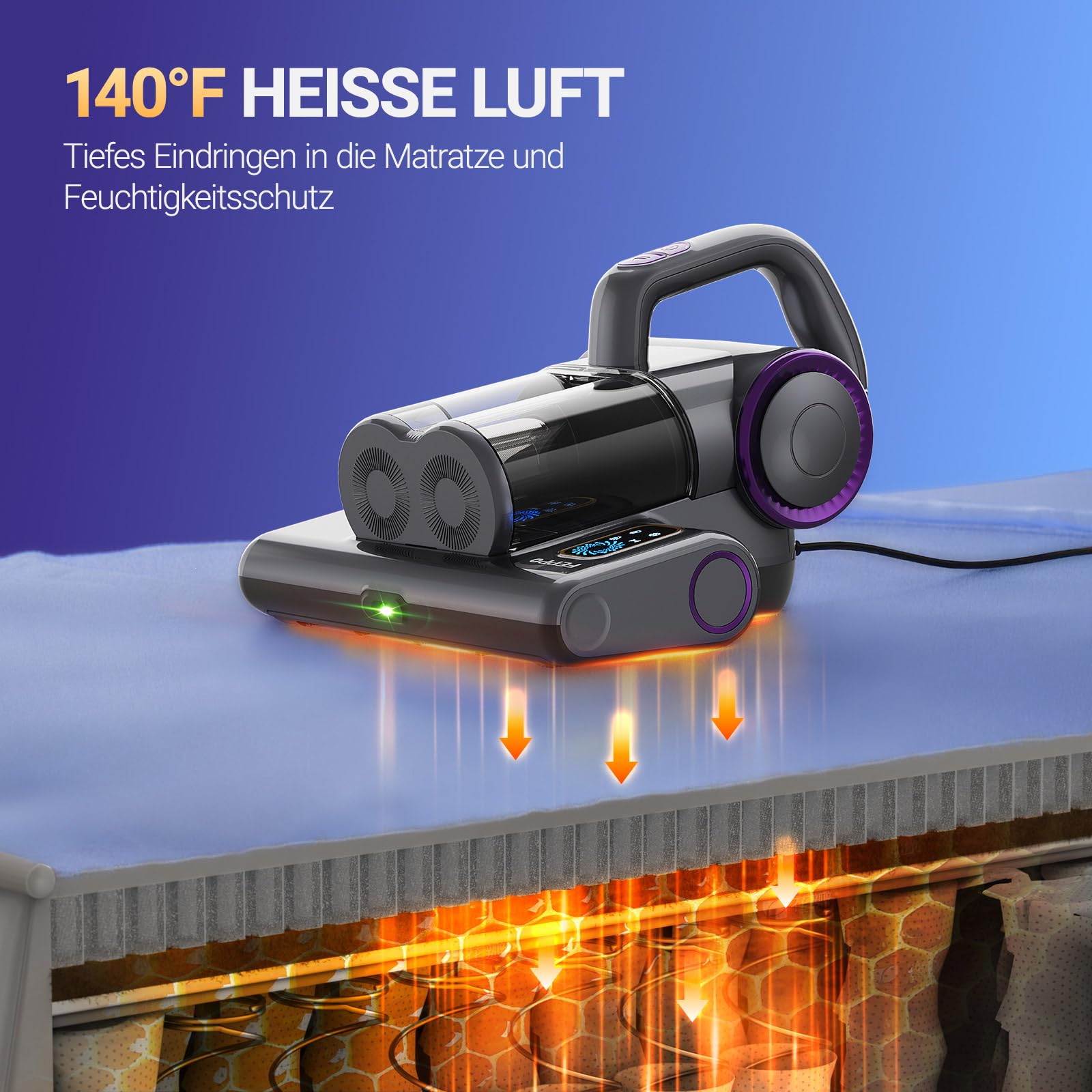 FEPPO Milbensauger für Matratzen, 16Kpa mit UV-C-Licht, HEPA-Filter, 500W, kabelgebunden