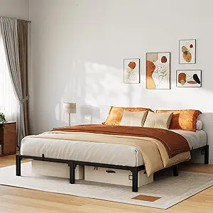 GarveeHome 10 Inch Queen Tool-Free Bed Frame, Heavy Duty Metal Platform Bed Frame with Durable Iron Slat Support and Legs, No Box Spring Required, No Screws Needed, Support Up to 800 Lbs
