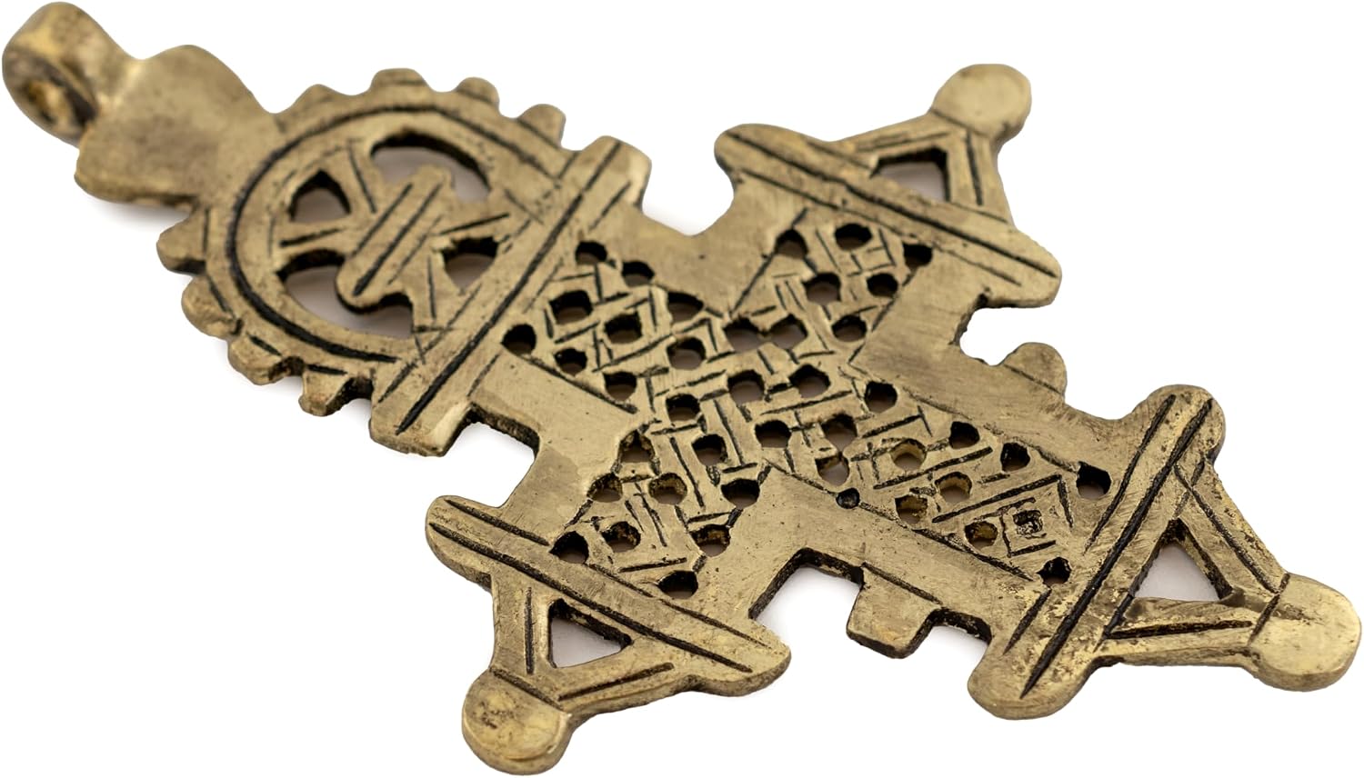 The Bead Chest Ethiopian Coptic Cross Pendant Large 95mm African Brass Brass Large Hole Handmade