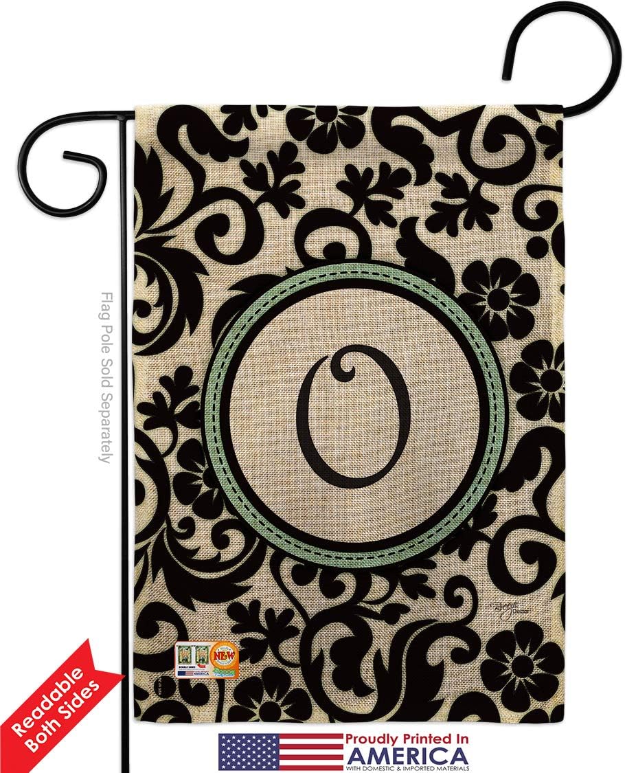 Damask O Initial Burlap Garden Flag Monogram Country Living Simply Beauty Floral Vintage Letter Everday Classic Small Decorative Gift Yard House Banner Double-Sided Made In USA 13 X 18.5