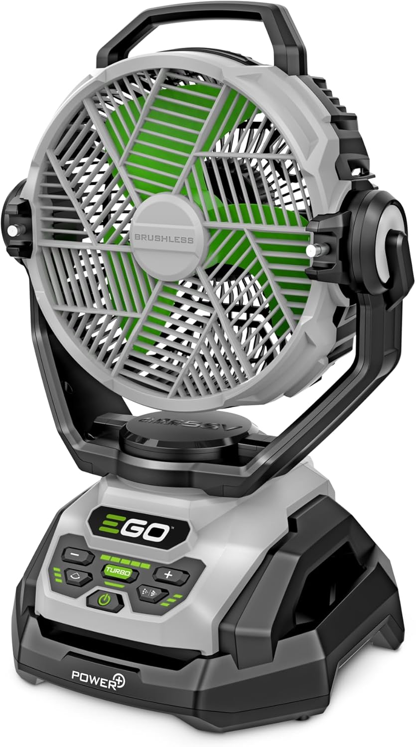 EGO Power+ FN1000 10-Inch Cordless Oscillating Misting Fan - 1700 CFM, 20 MPH, 6 Speeds, 3 Misting Modes, App Control