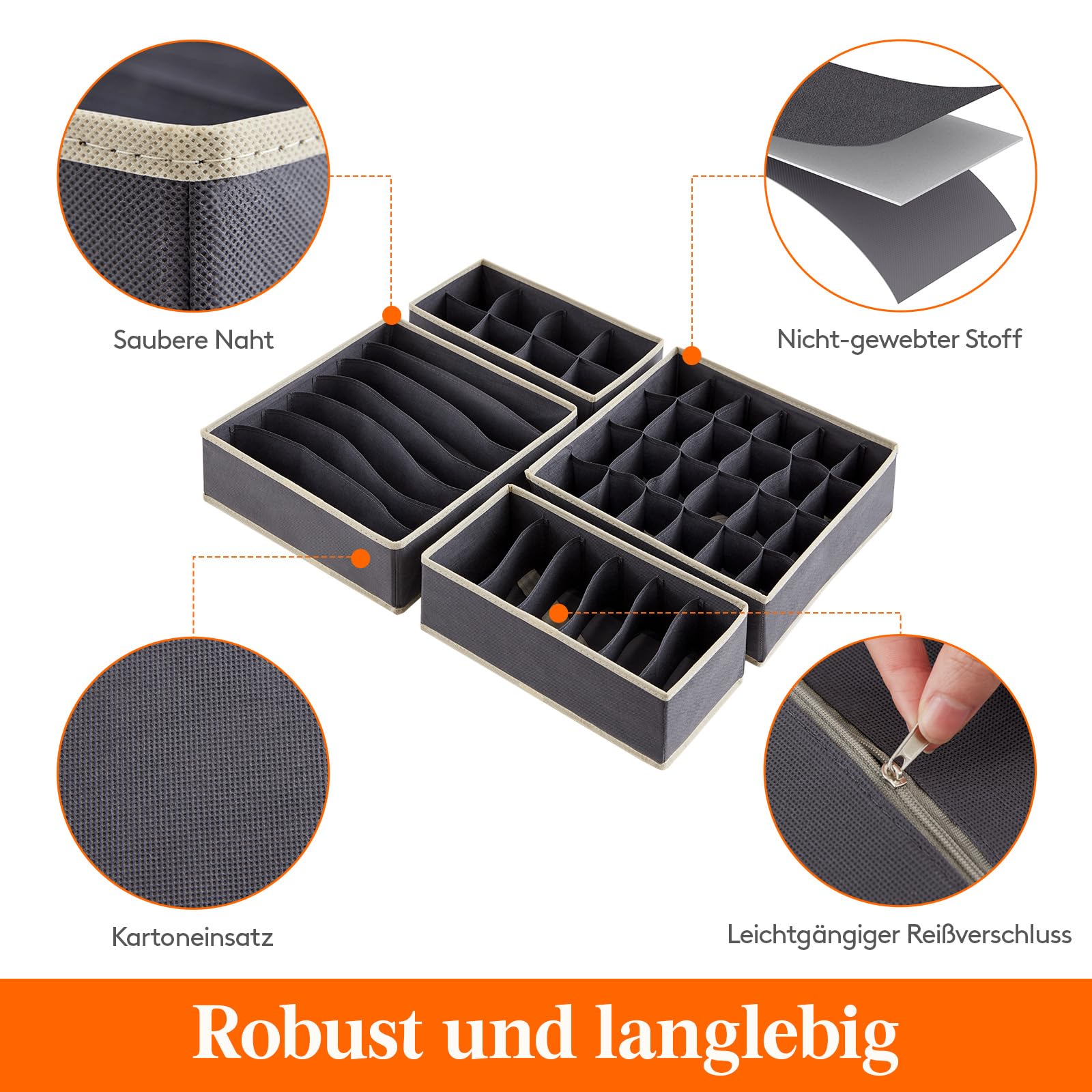 Lifewit 16 Stücke Schubladen Organizer Unterwäsche mit 4 Größen, Faltbar | Kommode Organizer für Dessous BH Socken Kleidung, Kleiderschrank Schrank Schubladen Teiler, Underwear Aufbewahrung, Grau