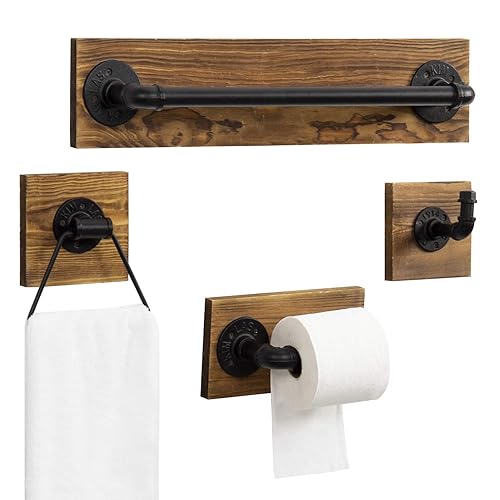 MyGift 4-Piece Bathroom Hardware Set Toilet Paper Holder with Burnt