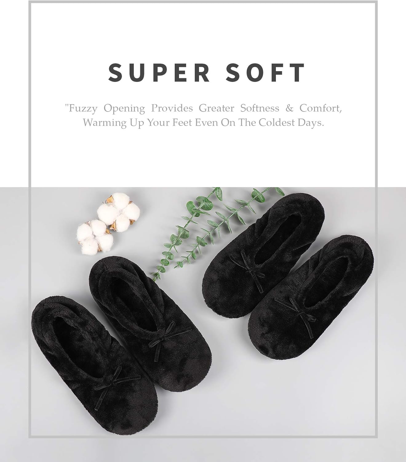 Panda Bros 2 Pairs Women's Ballerina House Slippers, Anti-Skid Comfy Warm Ballet Style Slippers - Image 6