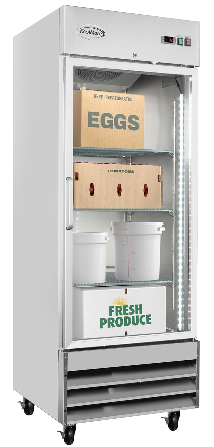 KoolMore - RIR-1D-GD 29" Stainless Steel 1 Glass Door Commercial Reach-in Refrigerator Cooler - 23 cu. ft