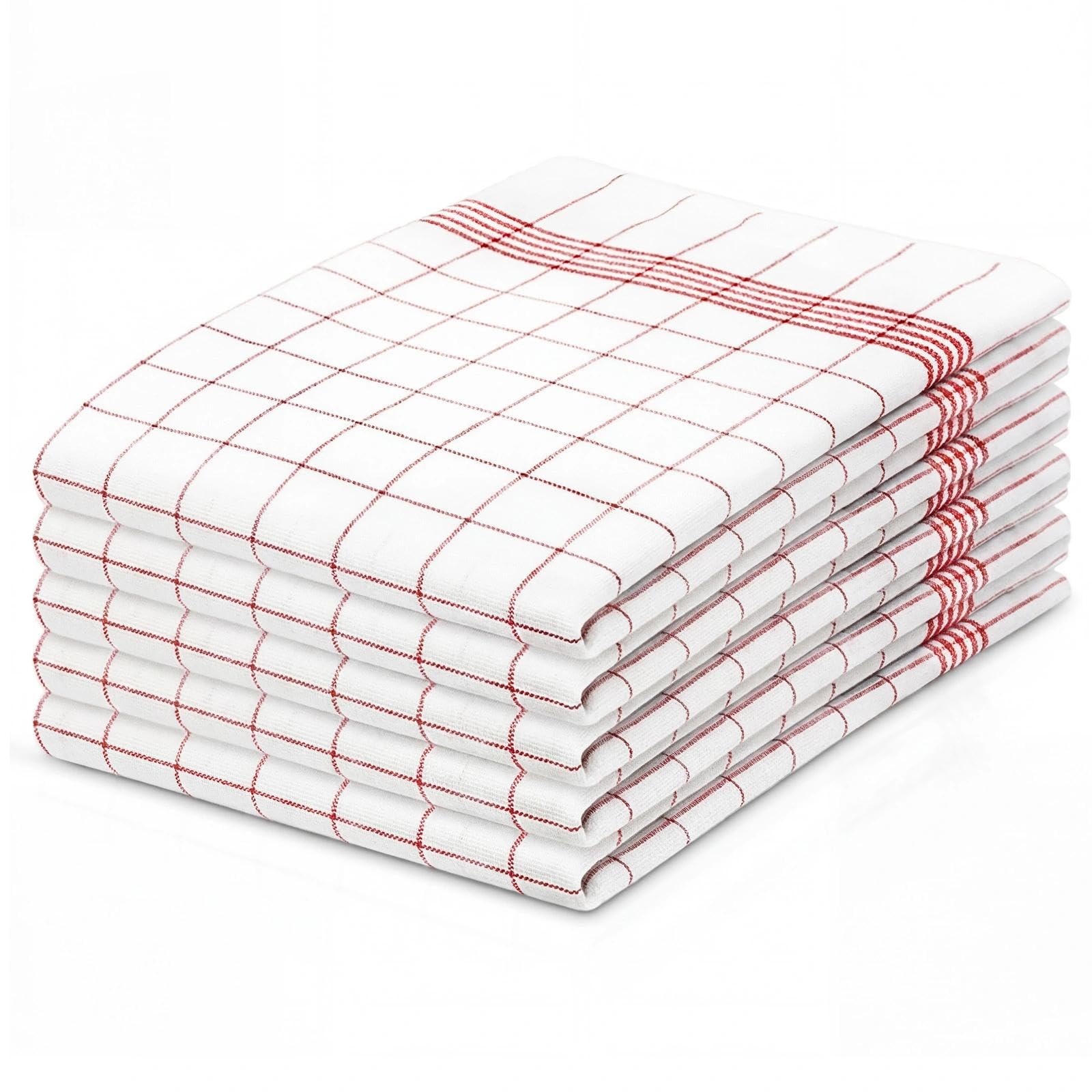 Eulihent 5 Pcs Cotton Tea Towels for Kitchen 45x65 cm Dish Cloth Quick Drying Cleaning Cloth Super Absorbent Hand Towels for Catering, Drying and Washing (Red)