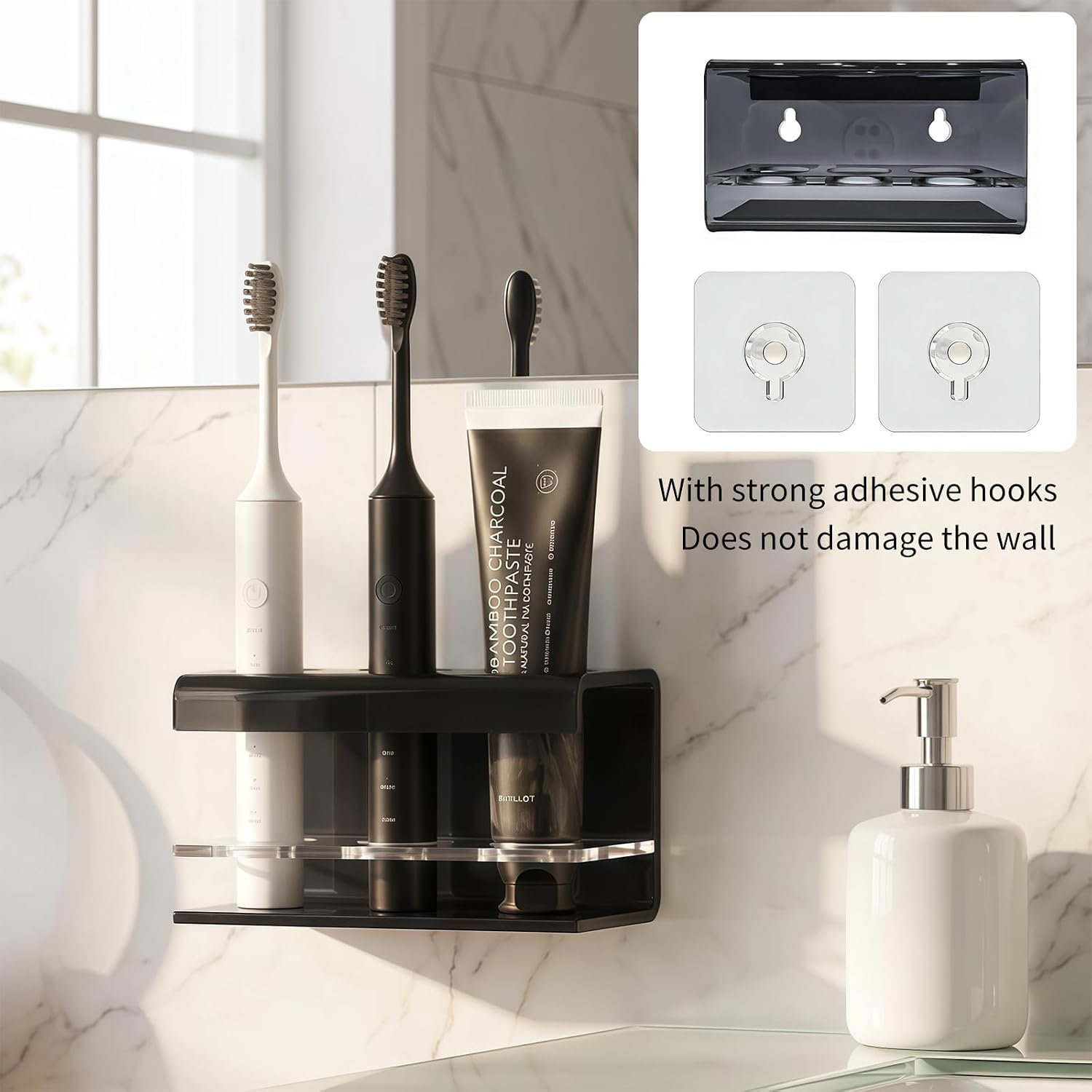 3 Slots Acrylic Electric Toothbrush Holders for Bathrooms(Black)