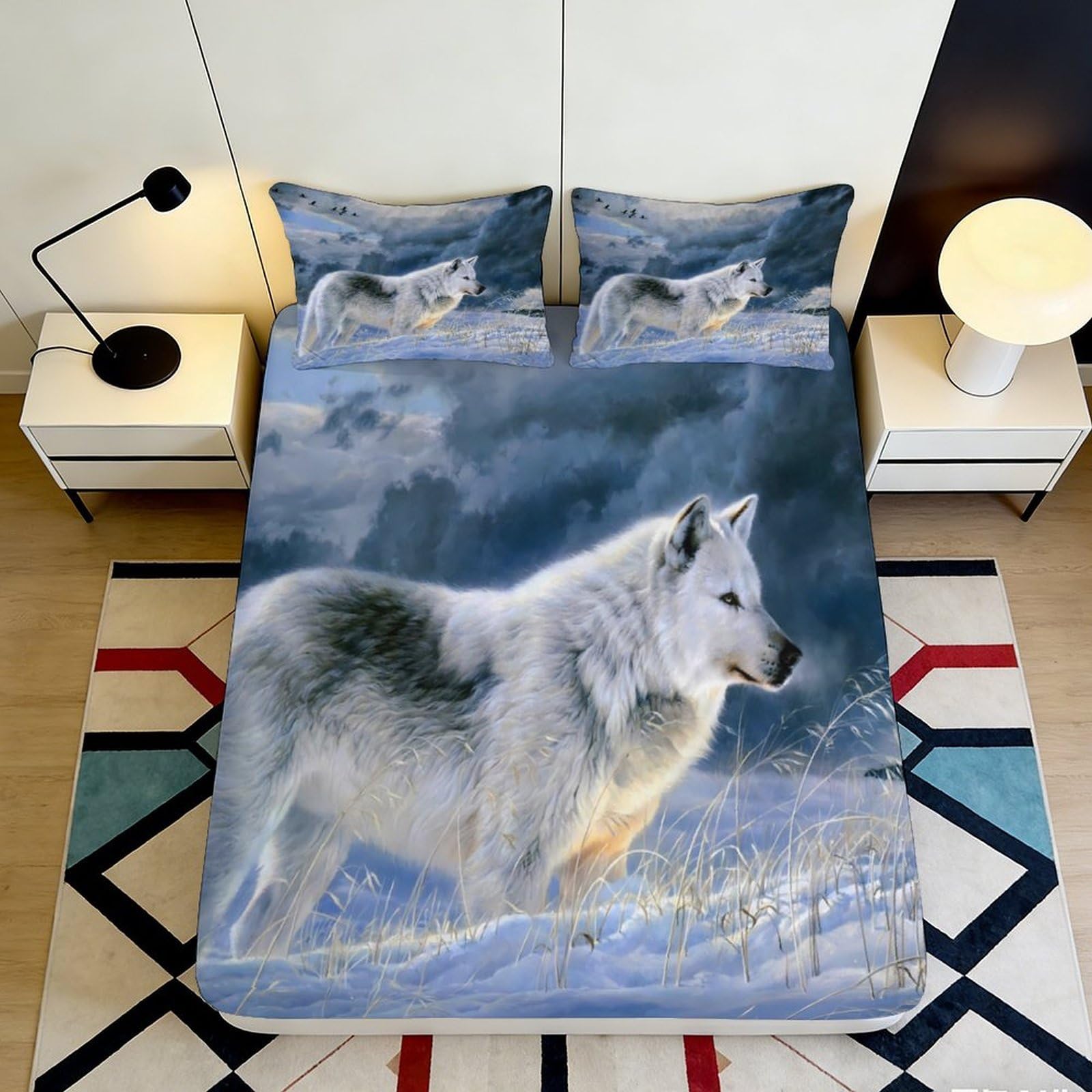 Jqzkxnhpbr Style-2 3D Printed Wolf Moon Fitted Sheet Microfiber Soft Non-Slip Animal Forest Mattress Cover Bedroom Decor 90X200x25cm