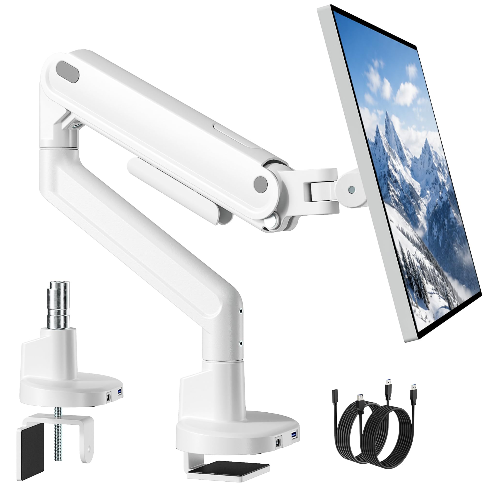 monTEK Bras de moniteur simple avec USB A/C, support réglable robuste pour écrans de 17" à 40", bras à mouvement complet, ressort mécanique pouvant supporter jusqu'à 12 kg, VESA 75 x 75/100 x 100 cm