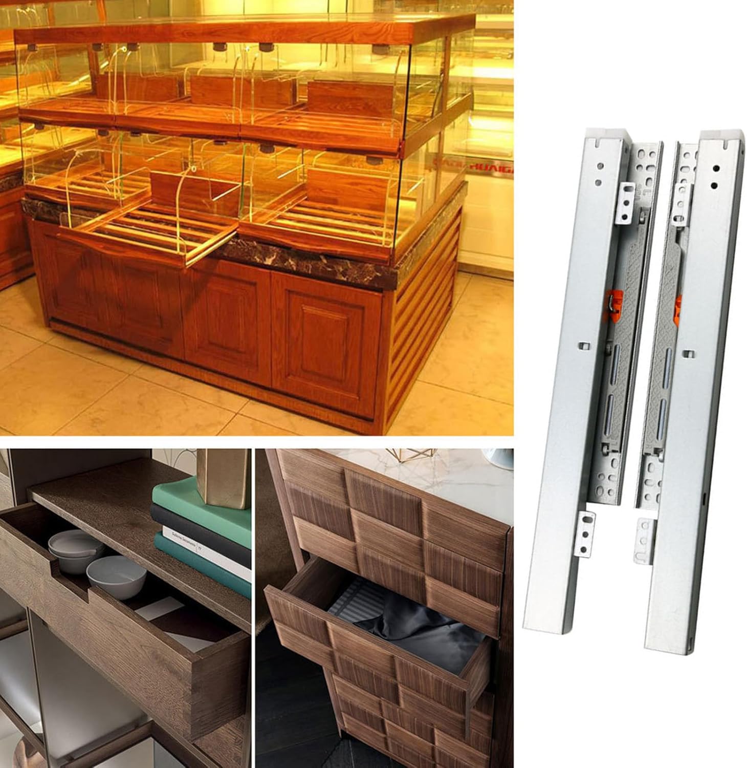 Soft Close Drawer Slides Full Extension Telescopic Runner Heavy Duty 40kg Load Capacity Drawer Runner for Home Cabinets Heavy Duty Drawer Track