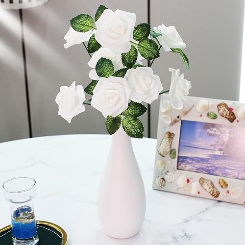 Miniatura 7 de Vignor 100 rosas falsas de espuma de marfil, flores artificiales azules para decoración del hogar, decoración de pared, decoración de boda,