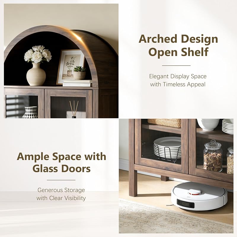 3-Piece Retro Media Console Sideboard Set w/Glass Doors, Walnut image 6