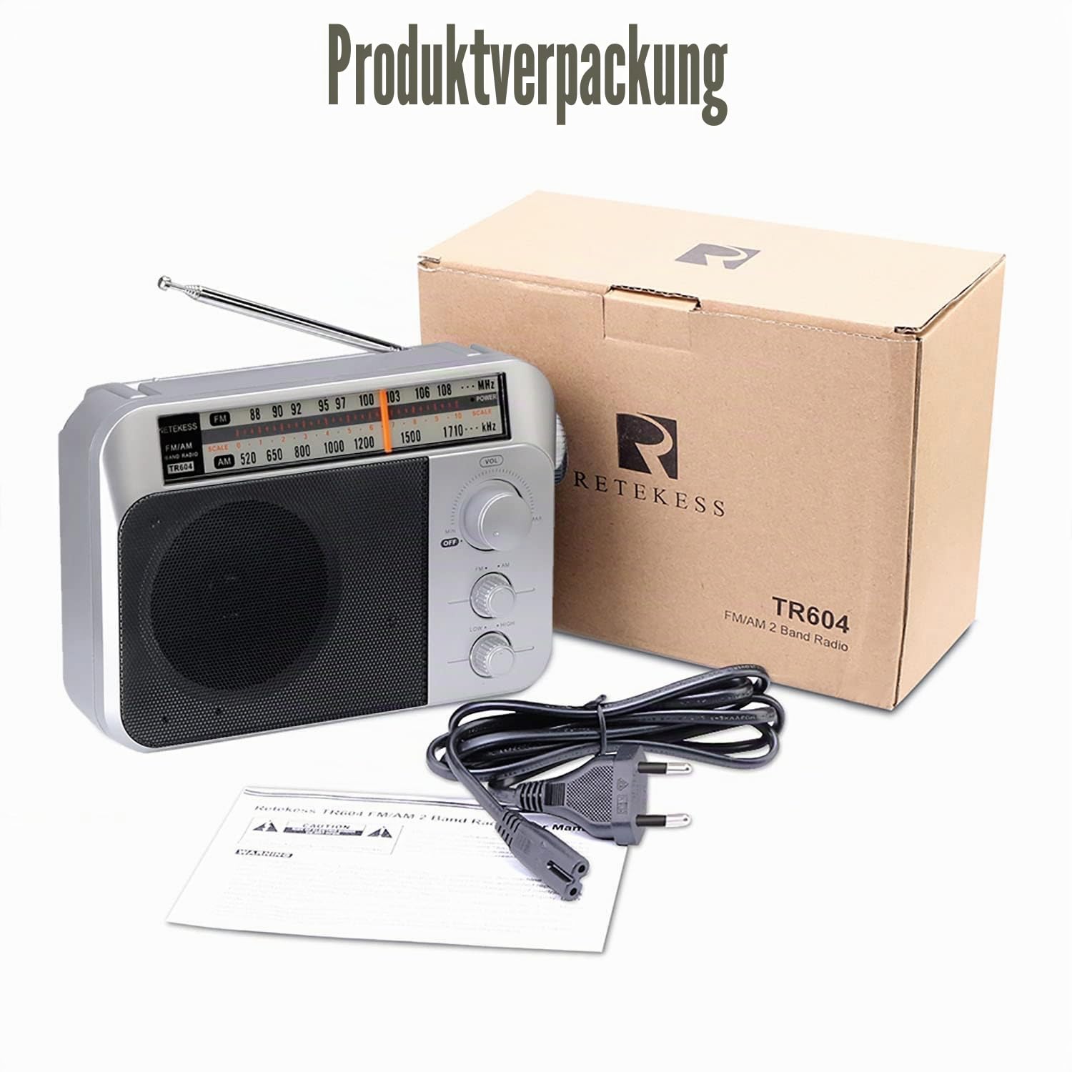Retekess TR604 AM FM Radio, Tragbares Radio,Netzkabel oder Batteriebetrieb, Großer Knopf, Großer Lautsprecher, Einstellbare Höhen und Bässe, Radios für Senioren,Küche, Für Schlafzimmer