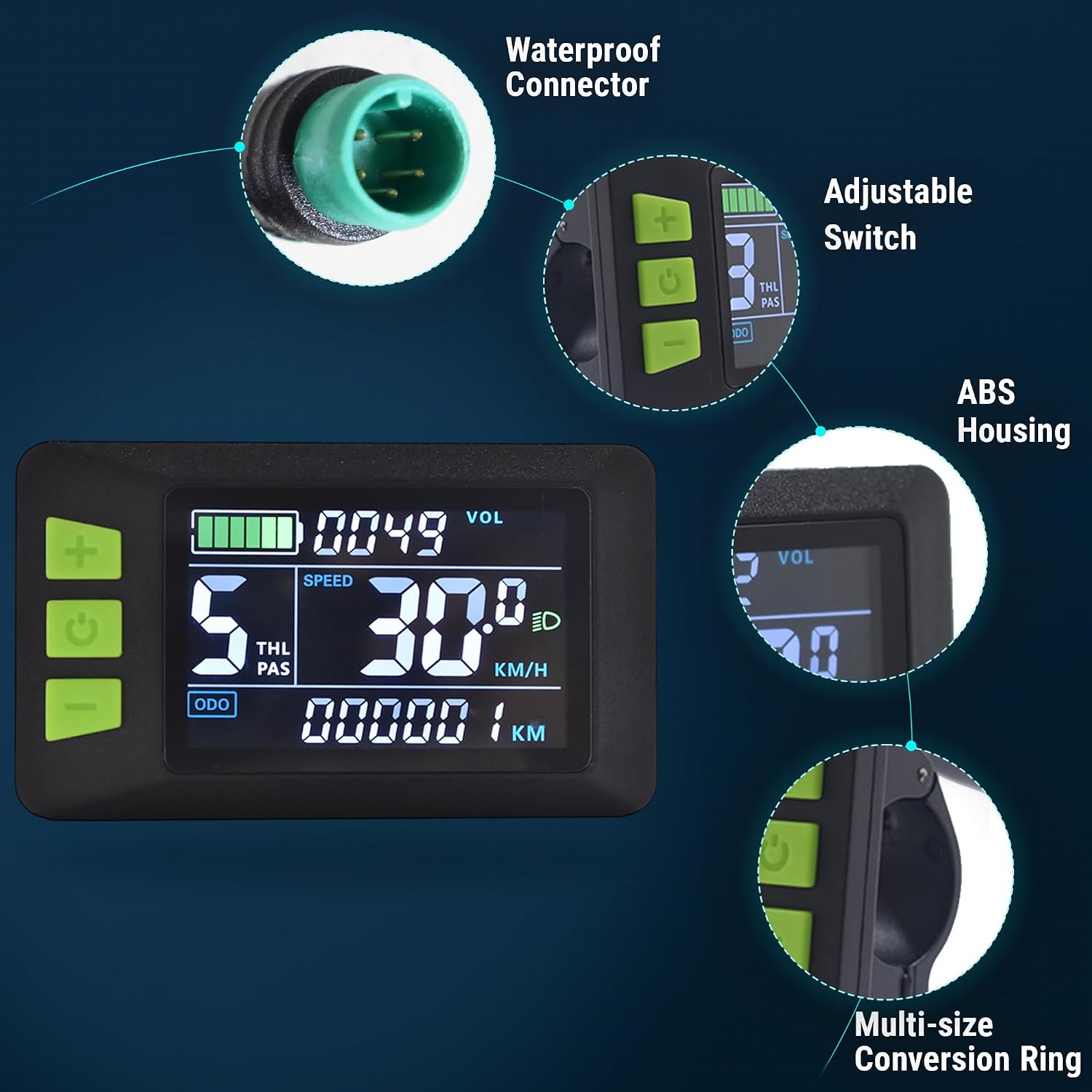 E-Bike LCD Computer, 24-60V Universal Speedometer Odometer Display for Electric Bike Scooter Handlebars