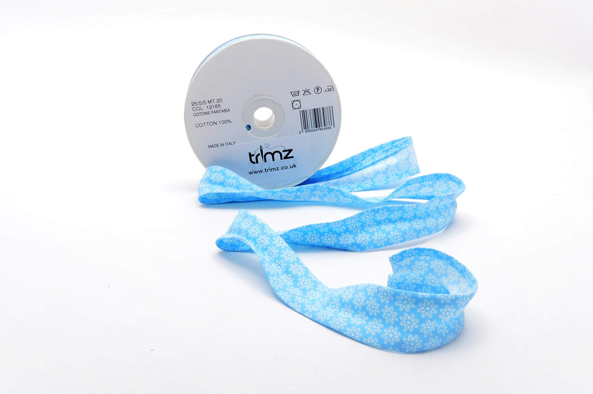 Trimz White And Light Blue Patterned Bias Binding Col-12185