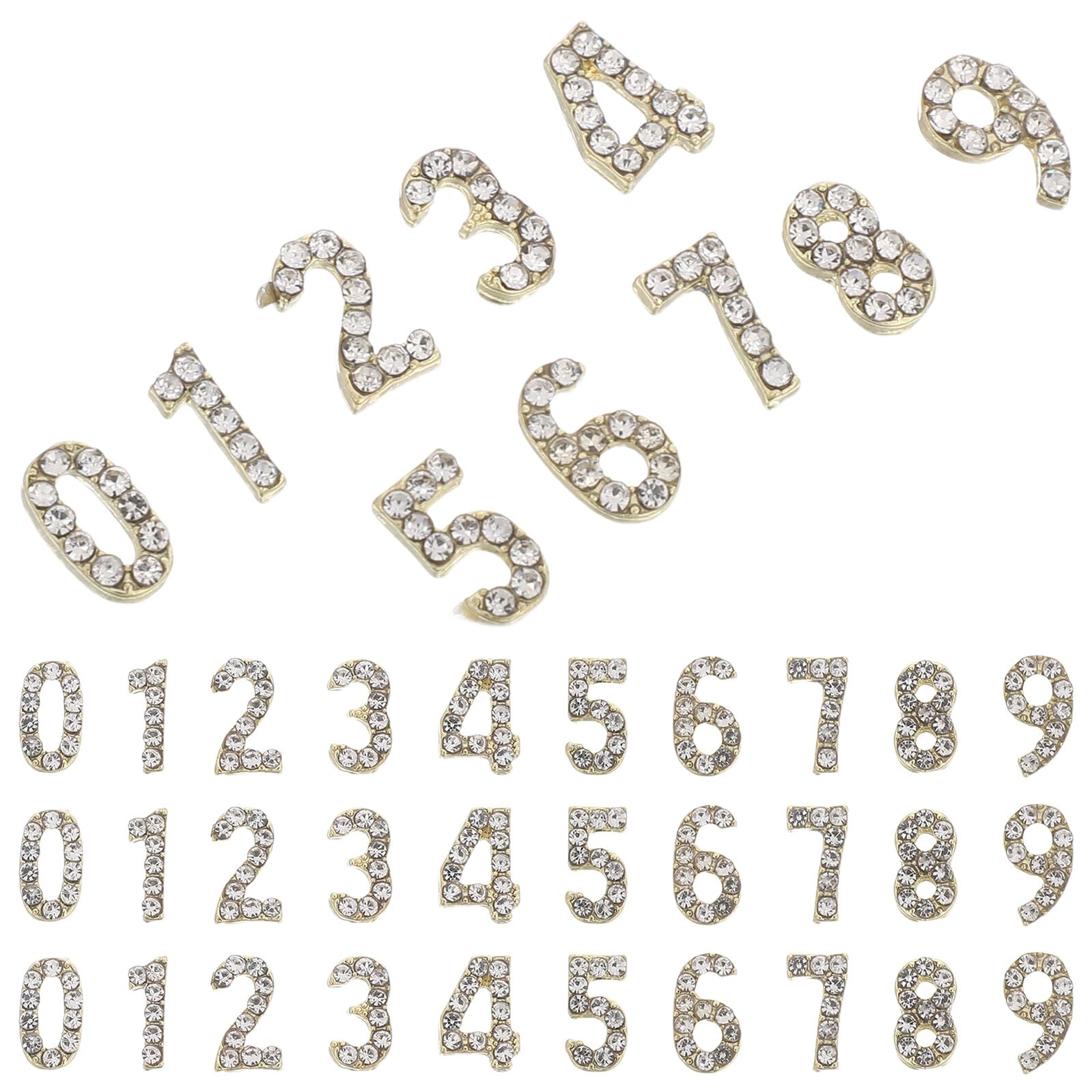Gioielli per Unghie Numeri Cristalli Piatti Oro 100 Pezzi per Nail Art | Ferro, Adesione Semplice e Finitura Delicata, per Feste e Salone, Accessori Inclusi