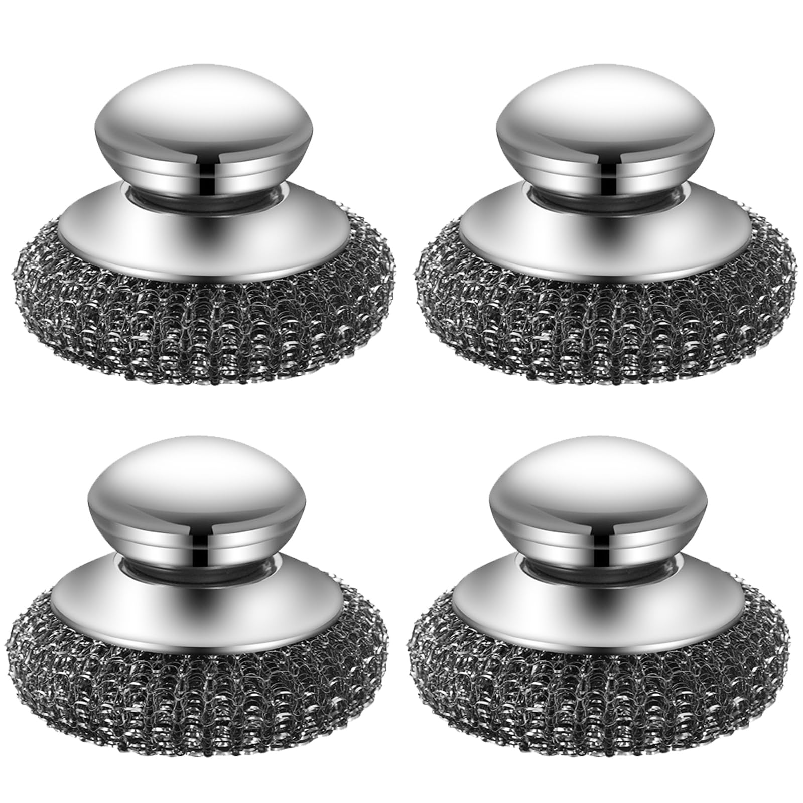 Maoying Silver Washing Up Brush Steel Wool, Steel Wool Scrubber With Handle, Scourer Stainless Steel, Steel Sponge Pot Scrubber, For Removing Stubborn Grease And Rust, Cast Iron Sink, Dishes, Pans