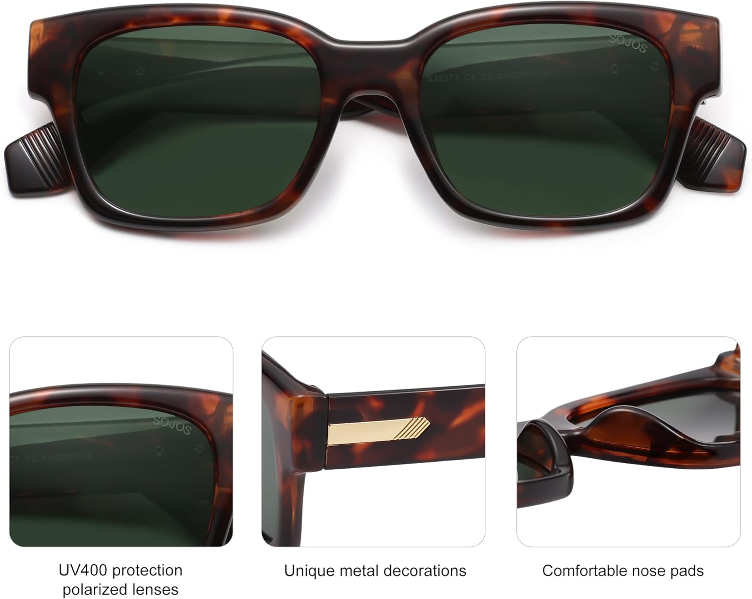 SOJOS Classic Square Polarized Sunglasses for Women Men Trendy Unisex Design SJ2372 - Image 4