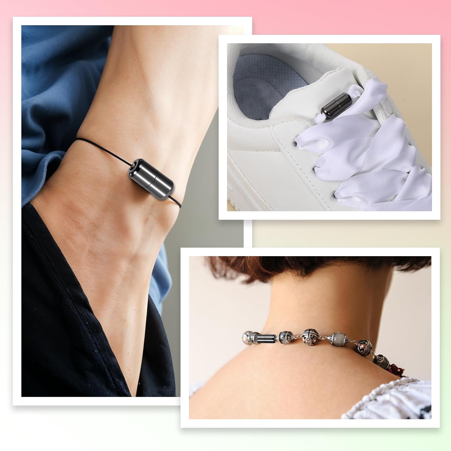 Lusofie 20PCS Shoelace Locks Buckle Alloy Shoelace Buckle Lock for No Tie Shoelaces Metal Lock Buckles Tip Ends for Sneaker Shoelaces(Silver Black) - Image 4