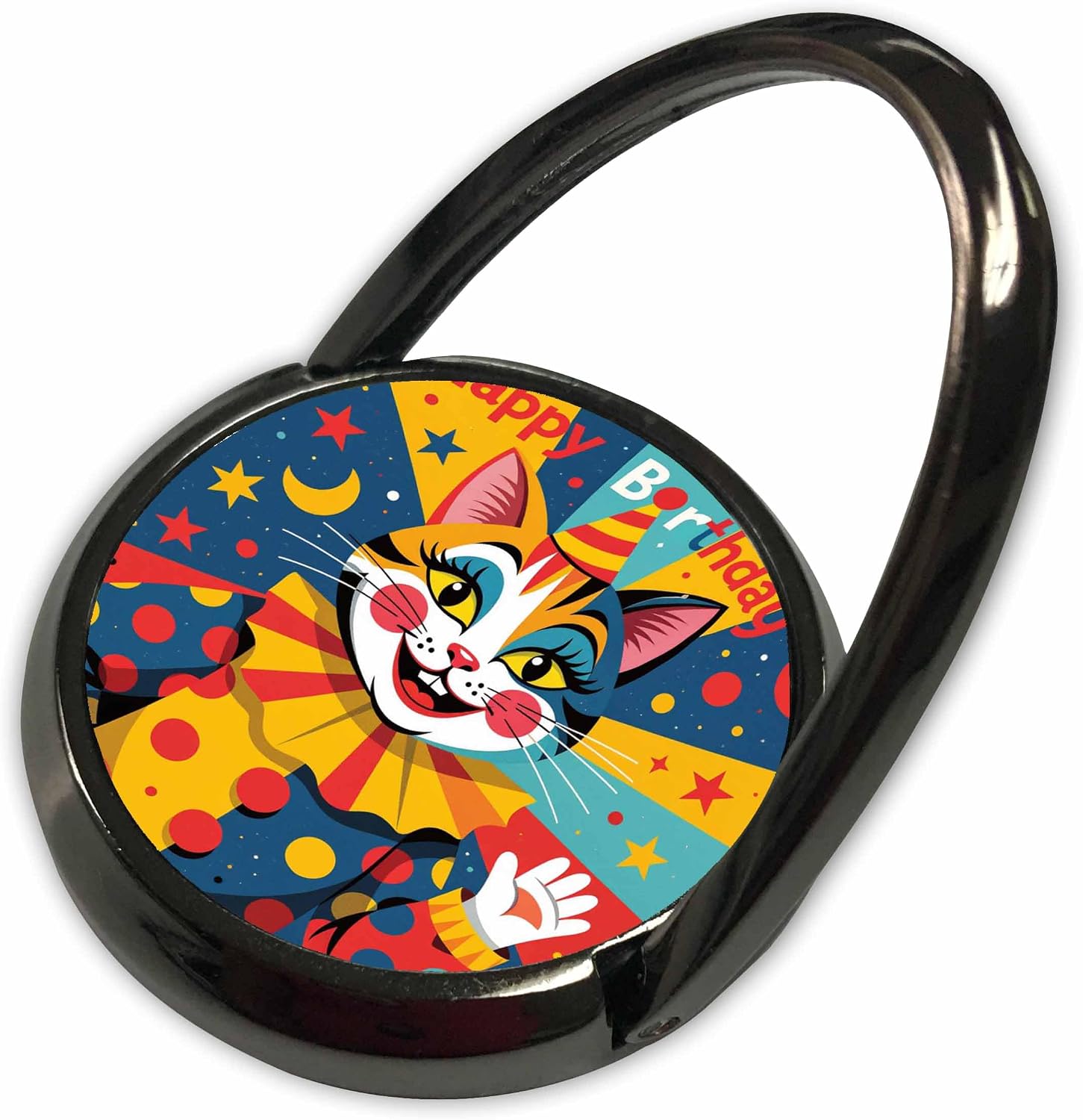 3dRose Happy Birthday and a Funny cat in Clown Costume. Artsy Gift, Card Phone Ring