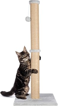 FluffyDream 37'' Cat Scratching Post, Natural Sisal Rope Scratcher with Dangling Teaser Ball and Covered with Soft Plush for Kittens and Adult Cats, Sand Color Cat Tree 37"