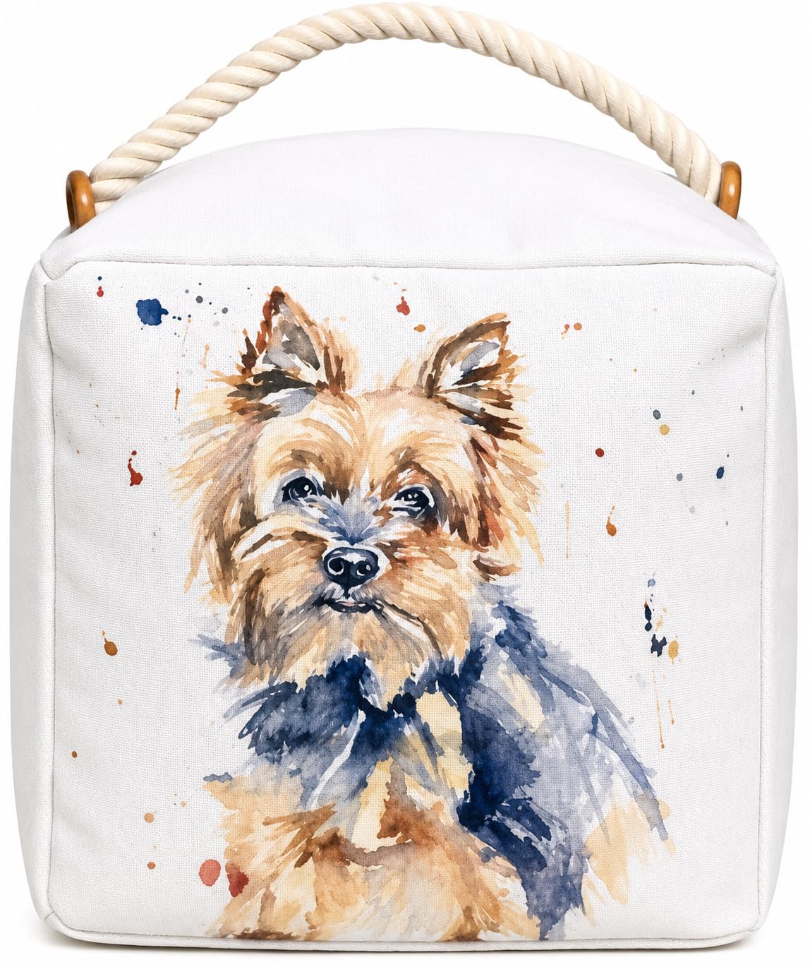 Tamersgifts Yorkie Cube Doorstop Yorkshire Terrier Doorstop | Weighted Fabric Door Stop With Rope Handle | Decorative Yorkie Door Stop | Dog Lover Home Décor | 18 X 18 X 18 Cm