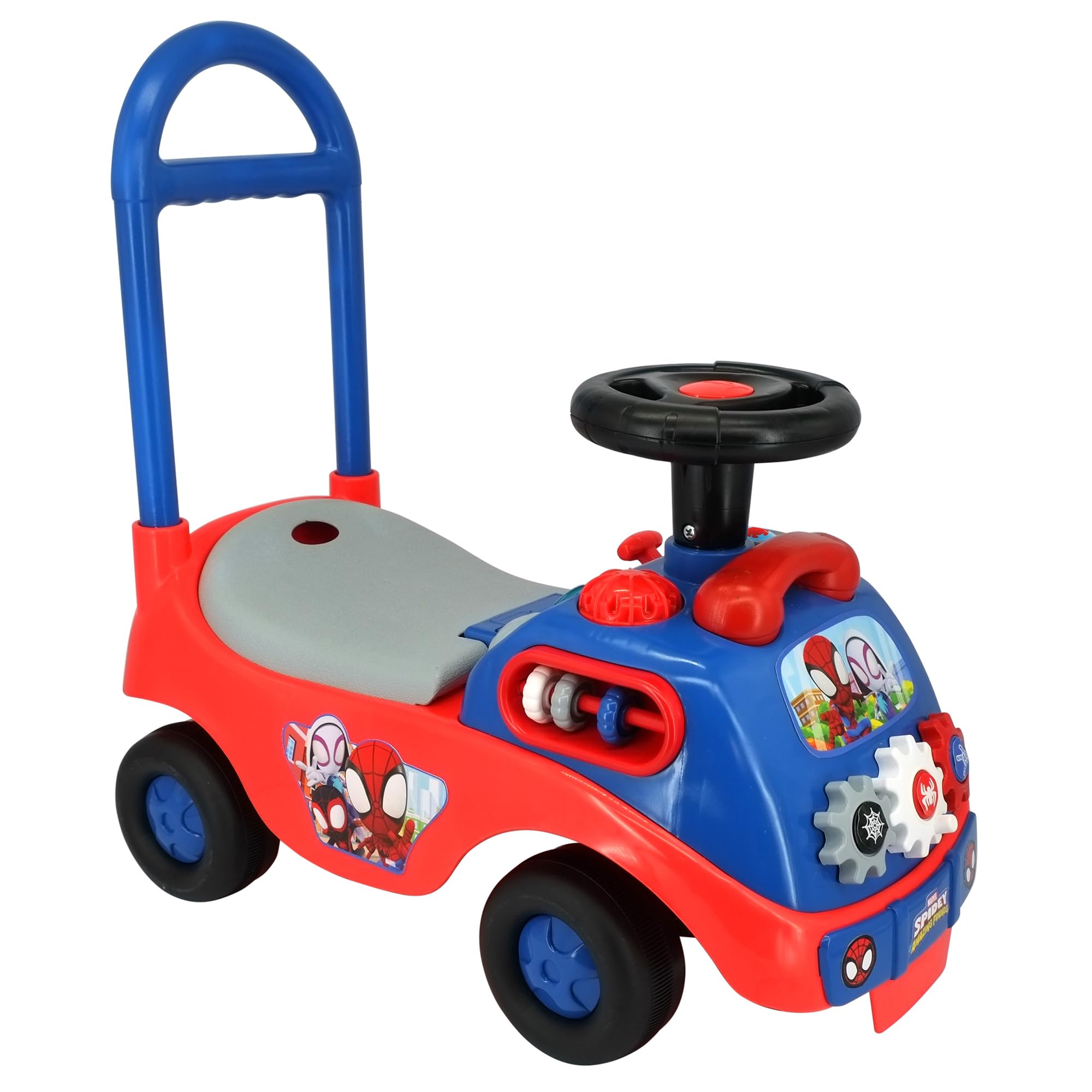 Kiddieland: My First Activity Ride-On - Racer Spidey - Light & Sounds, Marvel Foot-to-Floor Vehicle, Interactive Dashboard, Handle, Toddlers 12-36mo