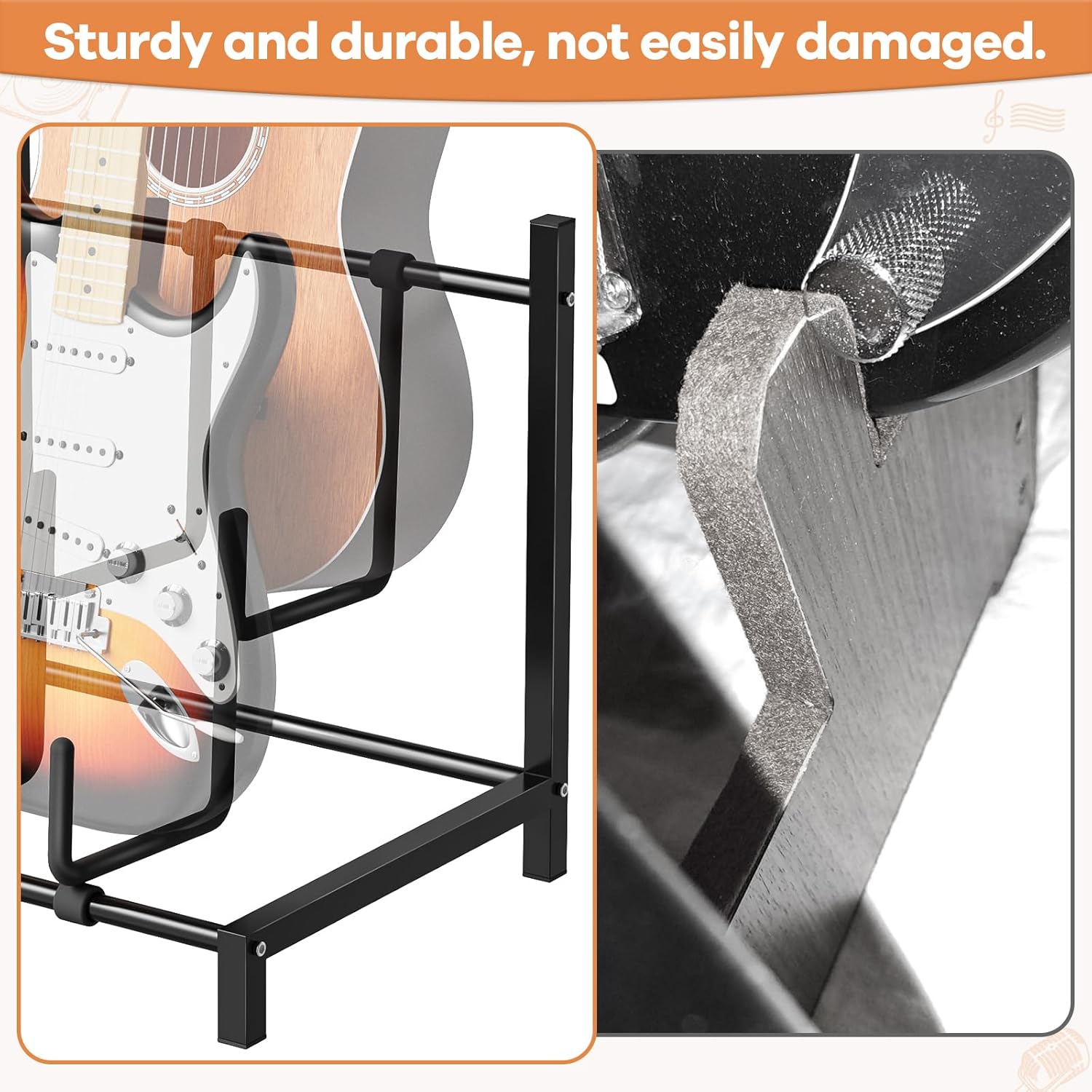 Guitar Stand, Double Guitar Stand Floor Stand with Soft Foam Arms, Adjustable for Acoustic, Bass & Electric Guitars, Easy to Assemble for School Music Program, Concerts
