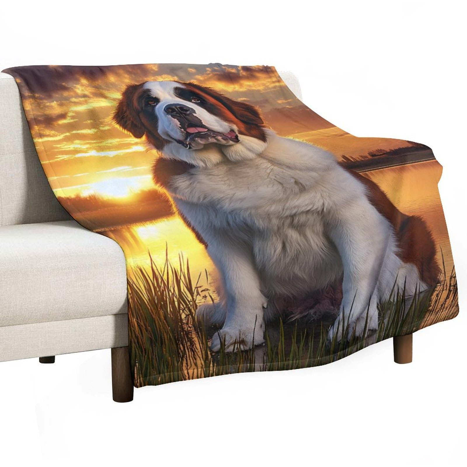 CGSBNGHA Saint Bernard Dog Sunset Flannel Fleece Blanket Lightweight Soft Throw Blankets for Sofa Couch Bed Chair