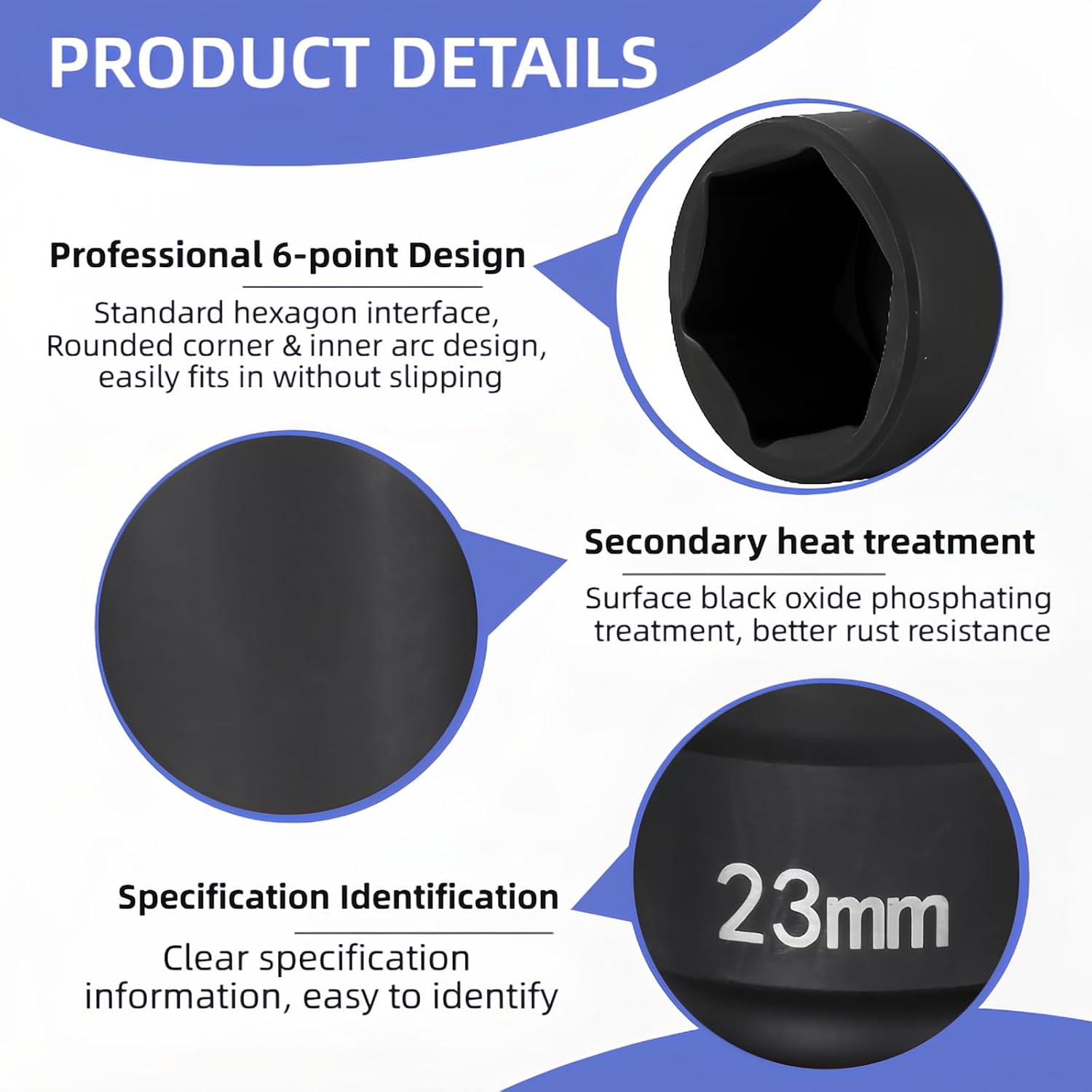 3/4"Drive x 23mm Metric, 6-Point Deep Impact Socket, Axle Nut Impact Socket | 40CR Alloy Steel,Clear labeling, Common Tools for Car Repair/Mechanical Work/Construction/Carpentry and Home Maintenance