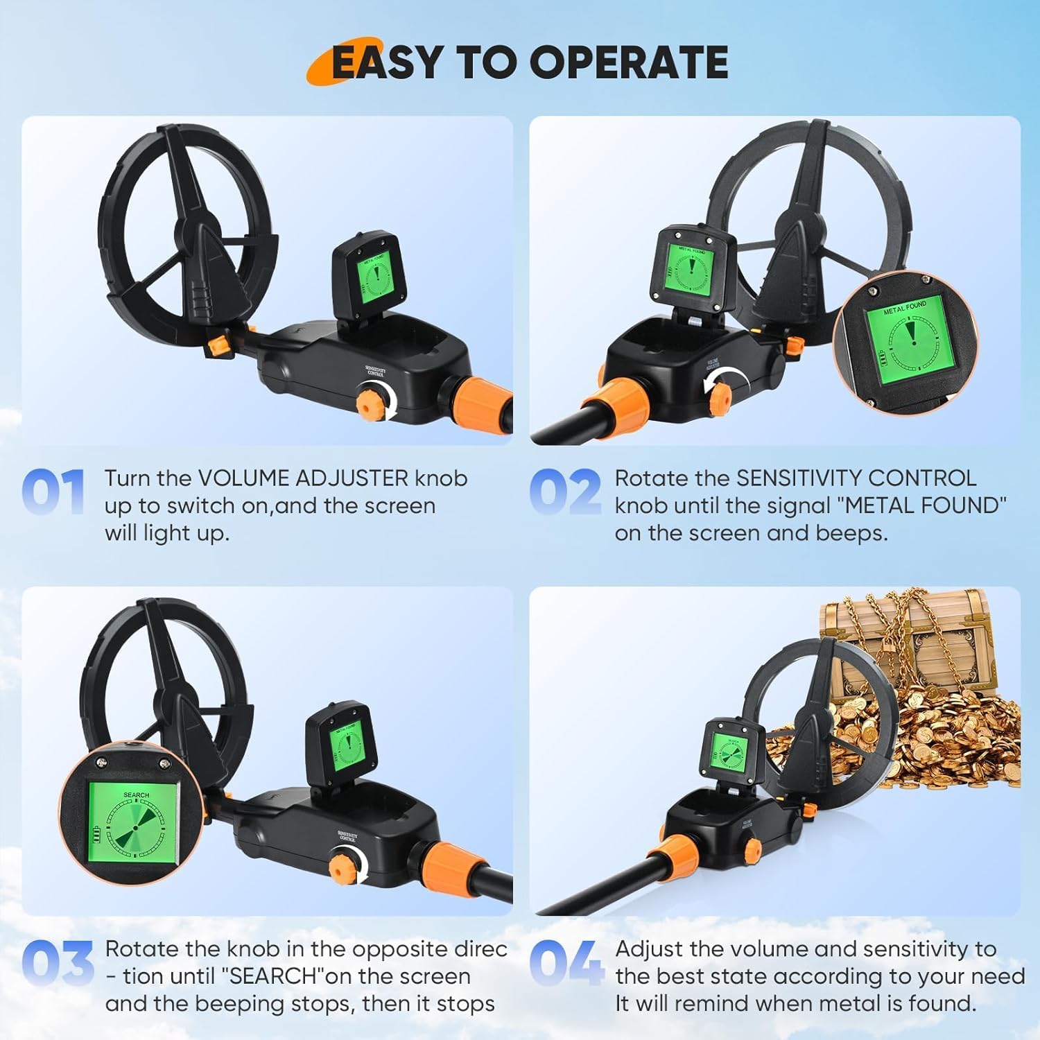 Metal Detector Kids, Waterproof Kids Metal Detector with LED Display & Sound Indication, Metal Detector with Rake, Shovel and Bags for Kids or Beginners to Treasure Seeking Gold Digger