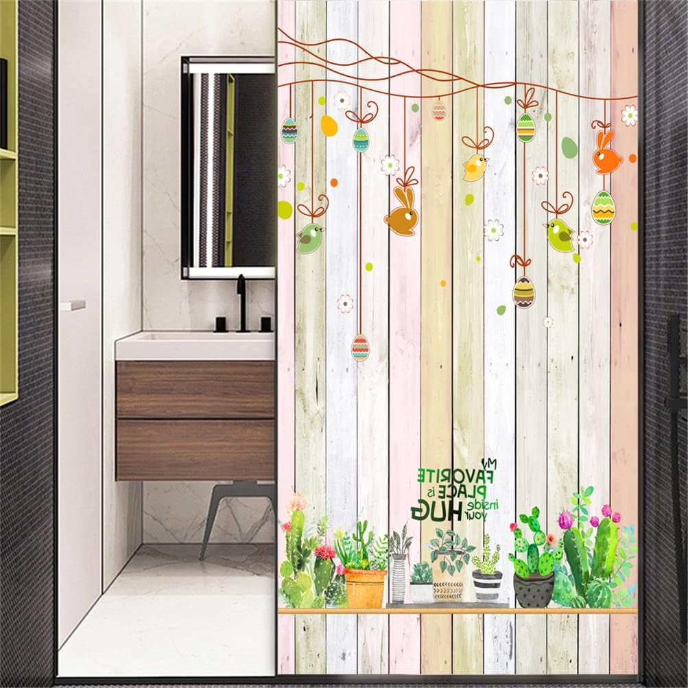Window Film Privacy Window Film Opaque No-Glue Grain Plants Decorative Glass Covering Static Cling Frosted Window Stickers Decorative Window Film(60x120cm)