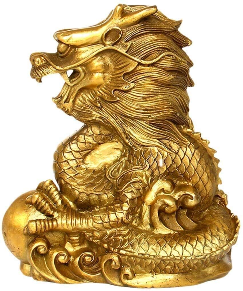 Estatuilla de decoración de Feng Shui chino de latón Decoración del hogar Artesanía Estatuas de dragón dorado del zodíaco Puro para la riqueza y la buena suerte Colección de regalos de escultura para