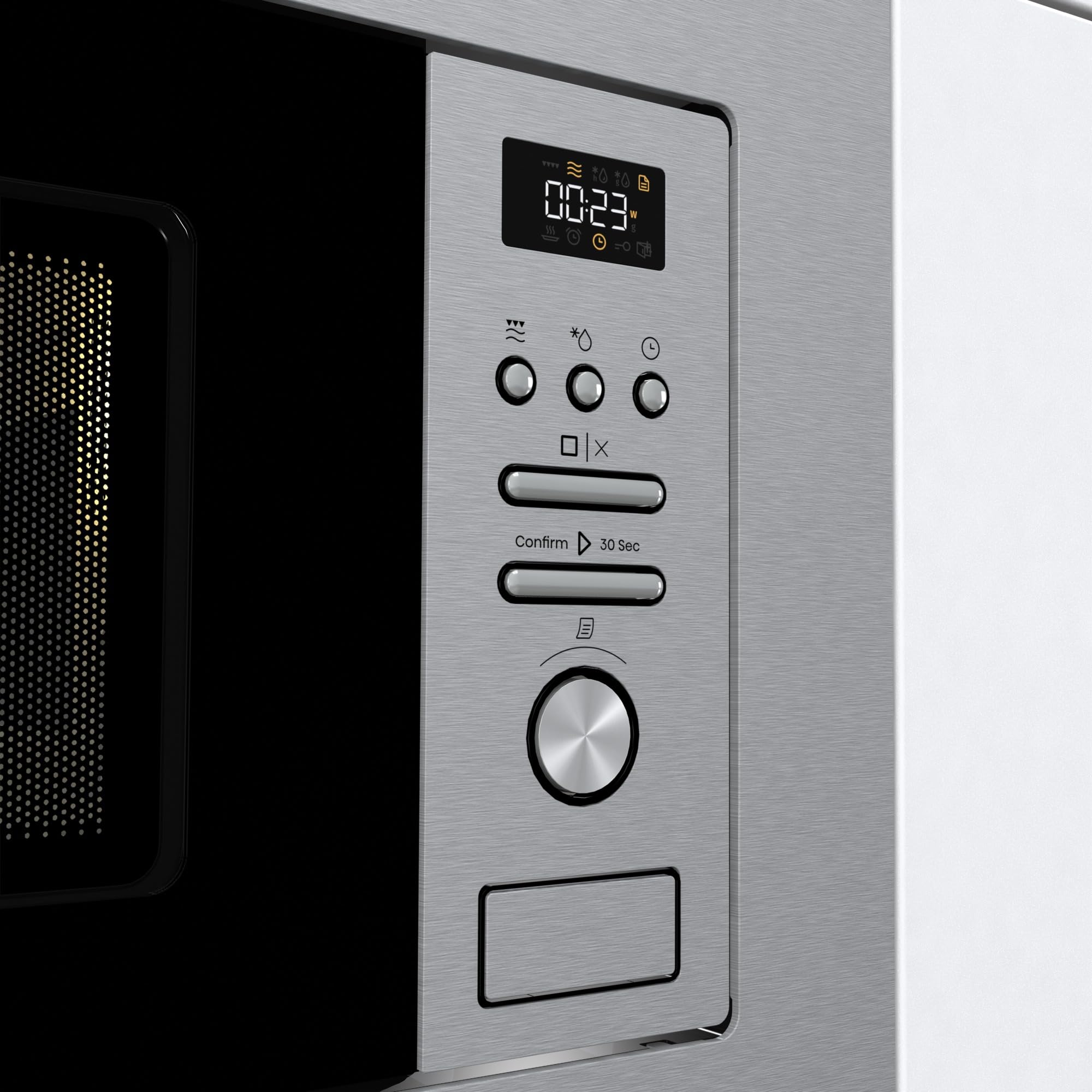 Hisense BIM320G41X - Microondas Integrable, 1000W, 20L, Alto 38.8cm x Ancho 59.5cm, Color Inox, 5 Niveles de Potencia, 15 Programas Preestablecidos, Grill Combo, Descongelar por Tiempo o Peso