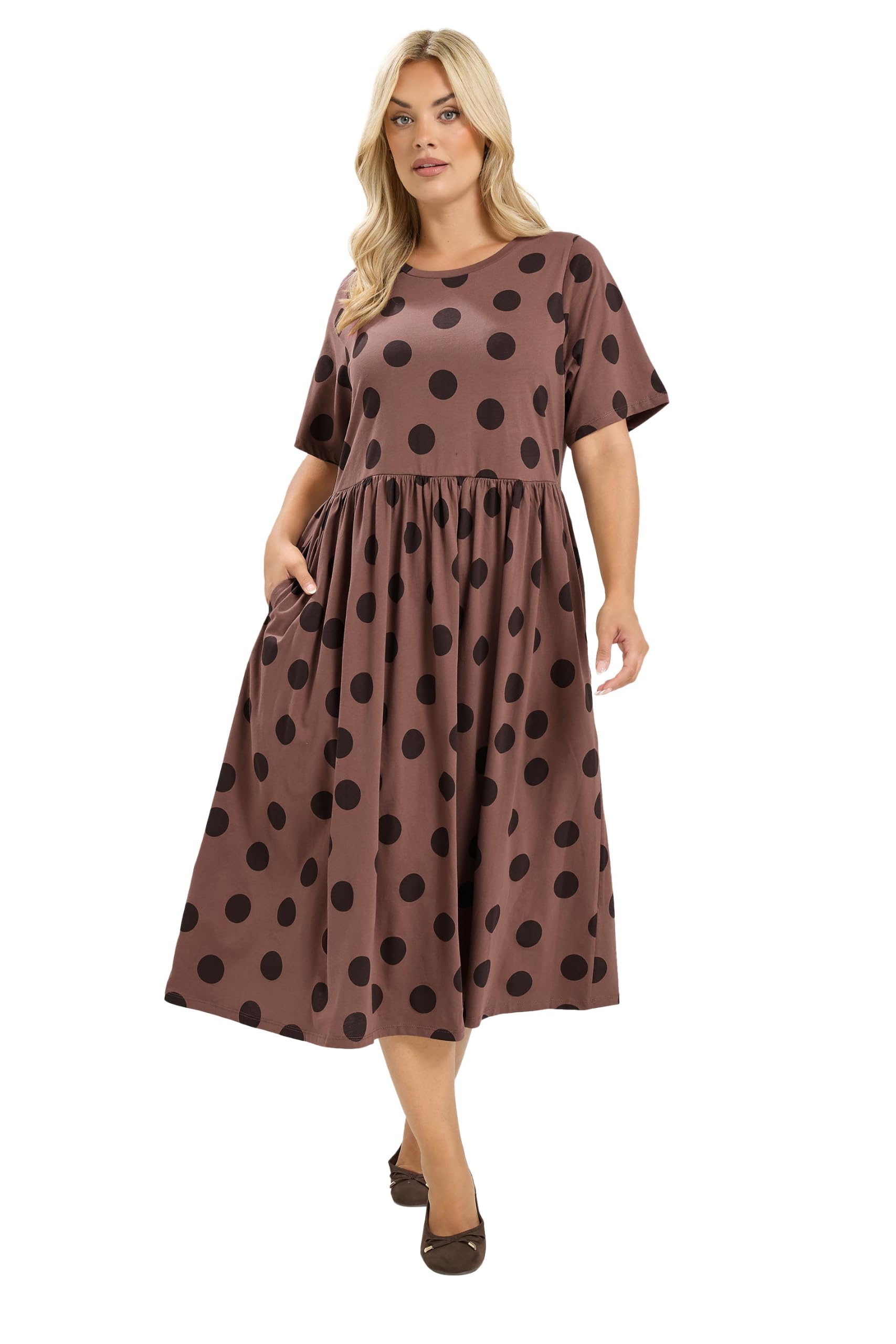 Yours Curve Mocha Polka Dot Dress - Women's - Plus Size Curve