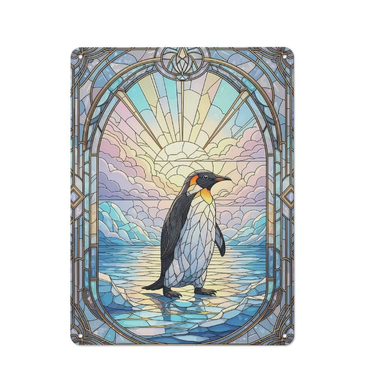 Junmoney Style-20 Casual Stained Glass Penguin Shed Metal Sign 40X30cm, Utility Space Decor For Shed, Garden Room, Porch Or Garage