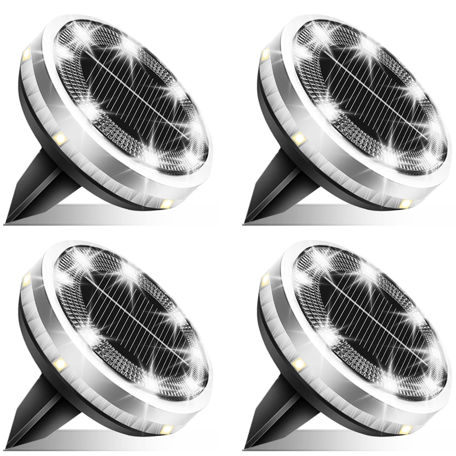 Bzavor 4 Stück IP65 Solar Bodenleuchten Aussen, Upgraded 8 Obere + 4 Seitliche LED-Lichtperlen Solarleuchten Garten, Solar Bodenleuchten Klein,Solarlampen für Außen Garten, Gartenbeleuchtung Außen