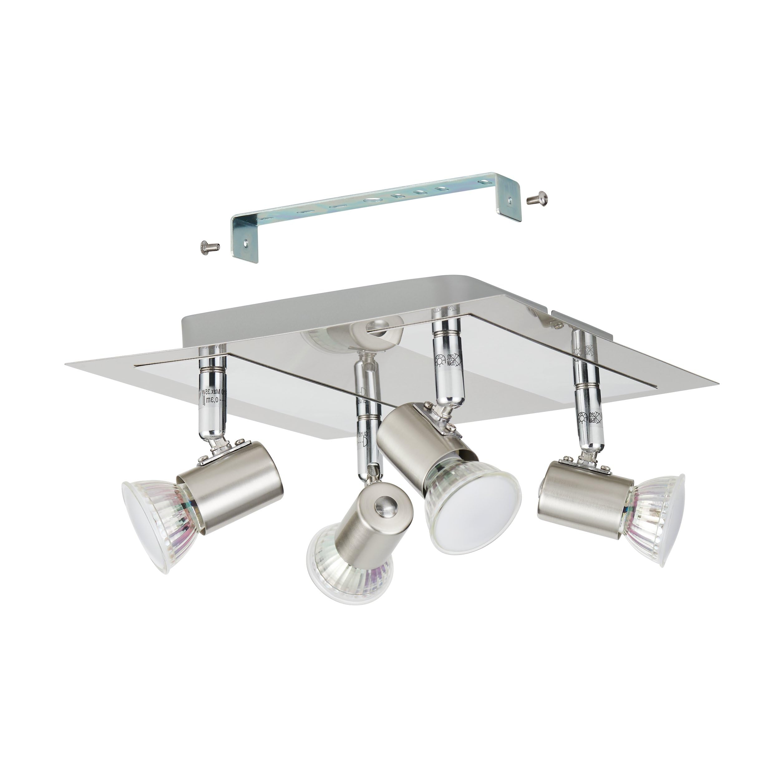 EGLO LED Deckenlampe Rottelo, 4 flammige Deckenleuchte, Deckenstrahler aus Metall, Wohnzimmerlampe in Nickel-Matt, Chrom, Spots inkl. GU10 Leuchtmittel, warmweiß