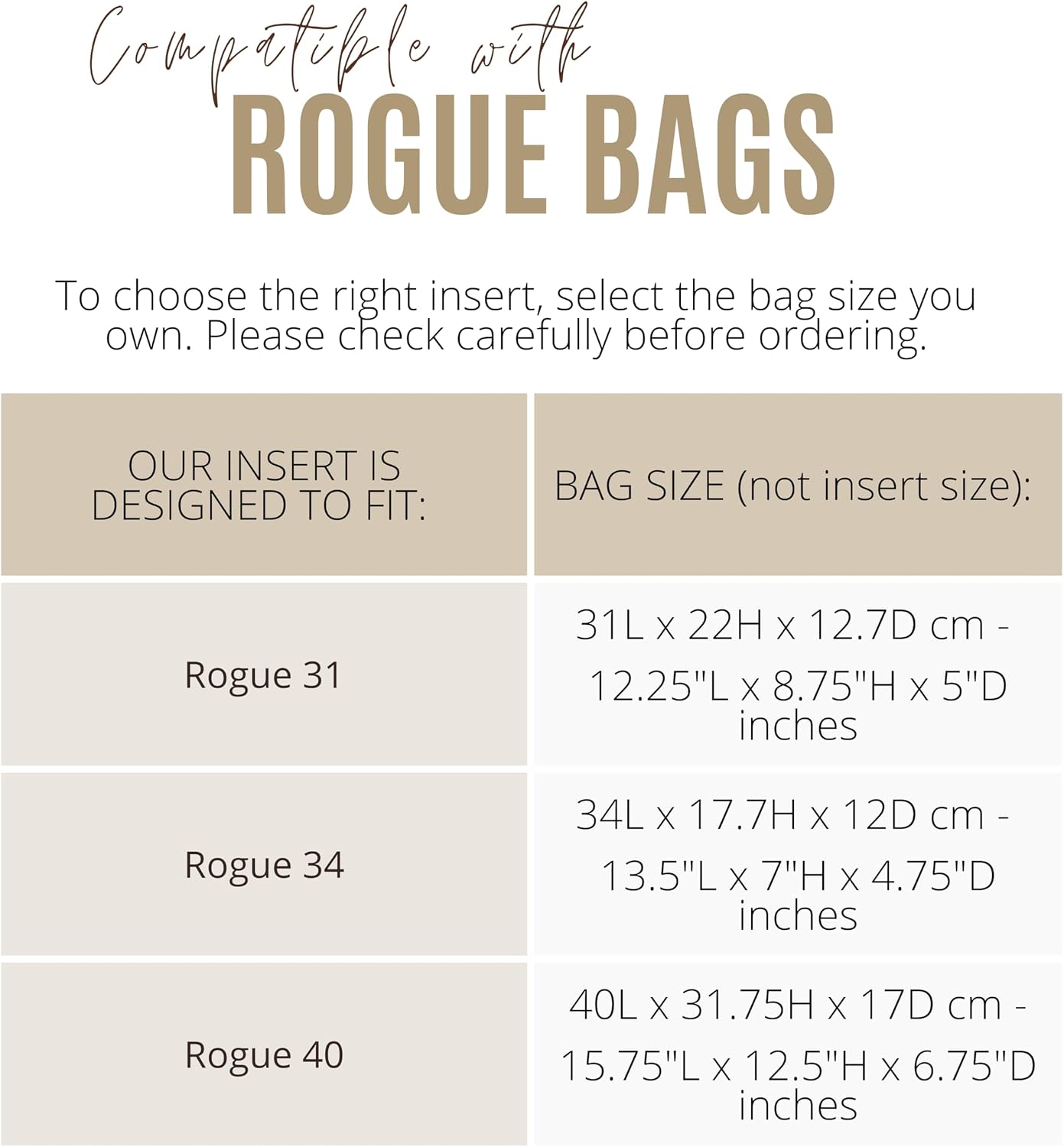 Divitize Premium Purse Organizer compatible with Coach Rogue 31/34/40 Insert — Handmade Perfect Fit, Durable Quality Felt, Full Coverage, 24+ Shades (Brown, for Rogue 40)
