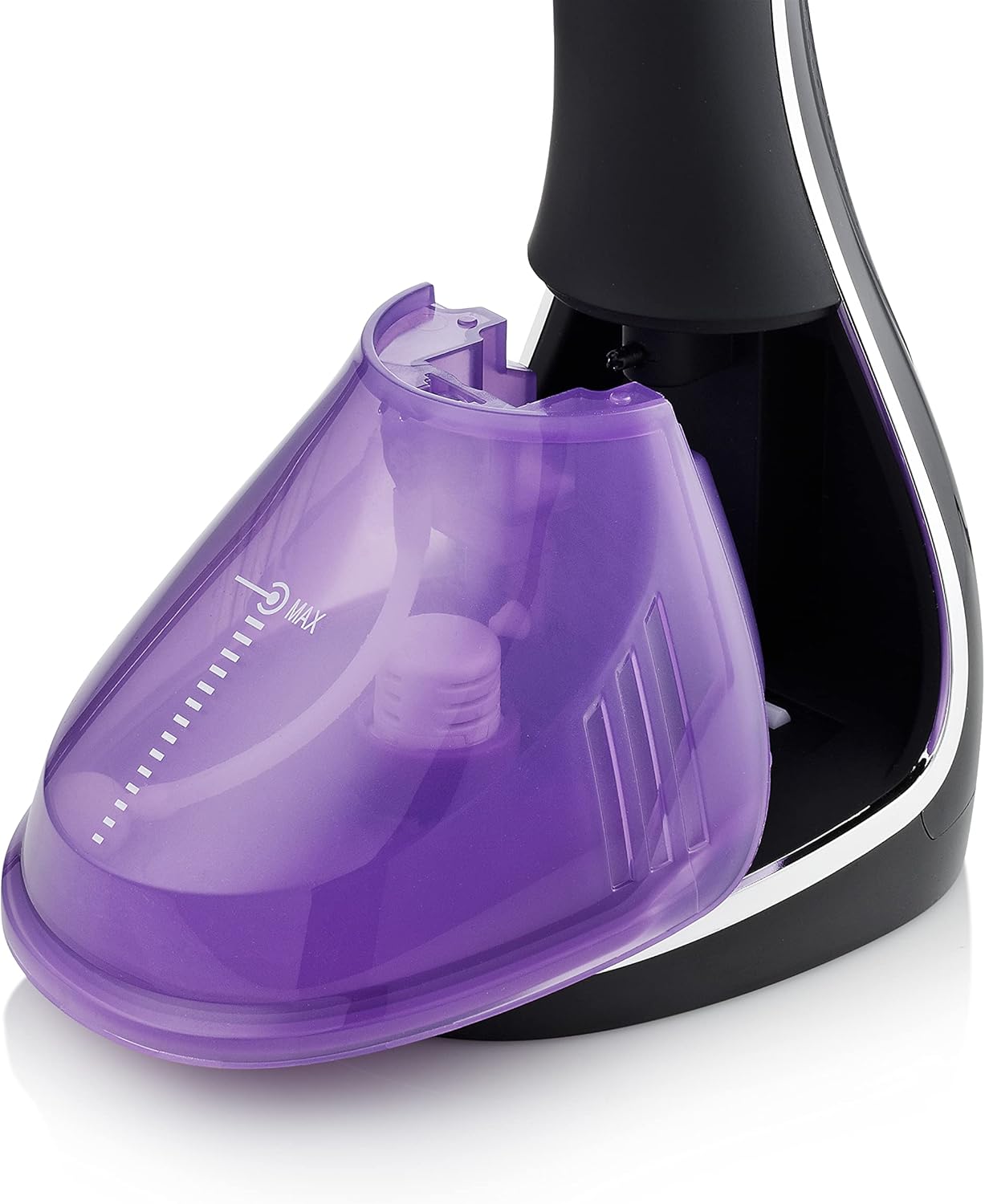 Detached purple water tank of the Tristar ST-8921 garment steamer.