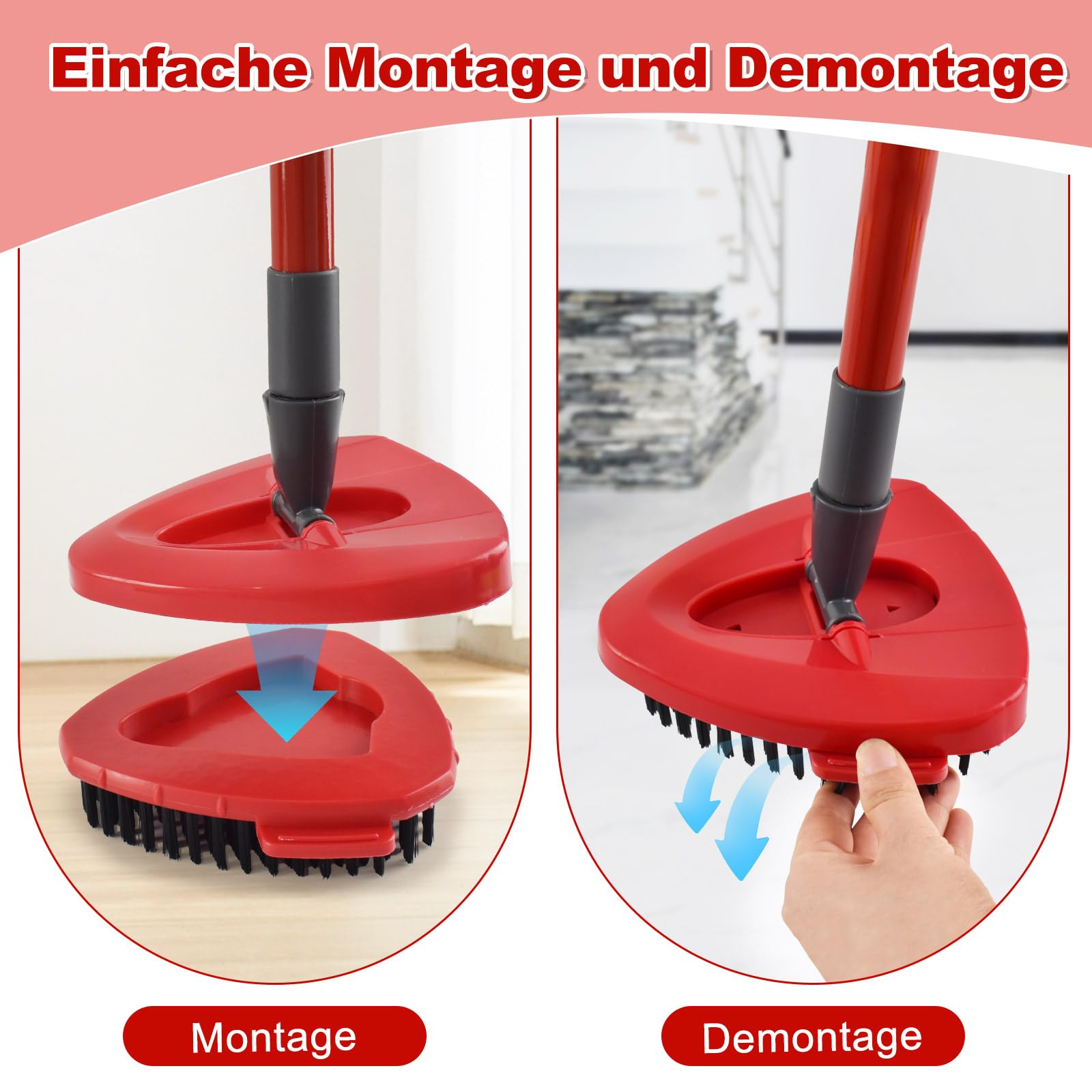 Lot de 2 brosses à dents améliorées compatibles avec Vileda EasyWring 1 réservoir, Scrubber Mop Attachments for Vileda Brush Head, Hard Bristle Cleaning Brush for Floor Bathroom Kitchen Wall Tile